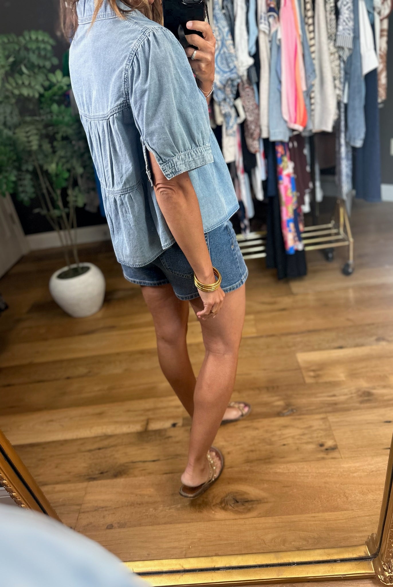 Bring It Up Tiered Denim Top-Short Sleeves-Wishlist-Anna Kaytes Boutique, Women's Fashion Boutique in Grinnell, Iowa