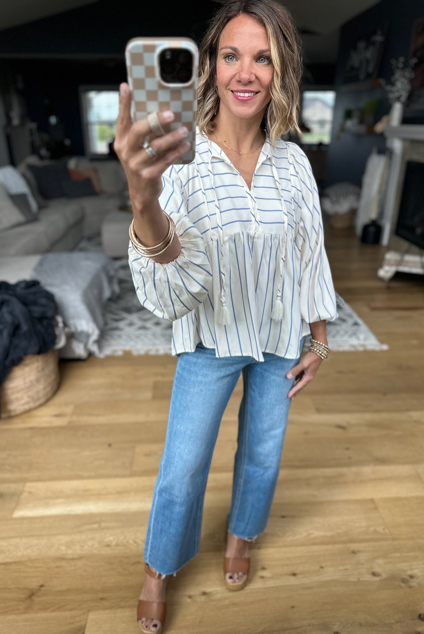 Enjoy The Night Striped Babydoll Top - Blue-Eesome-Anna Kaytes Boutique, Women's Fashion Boutique in Grinnell, Iowa