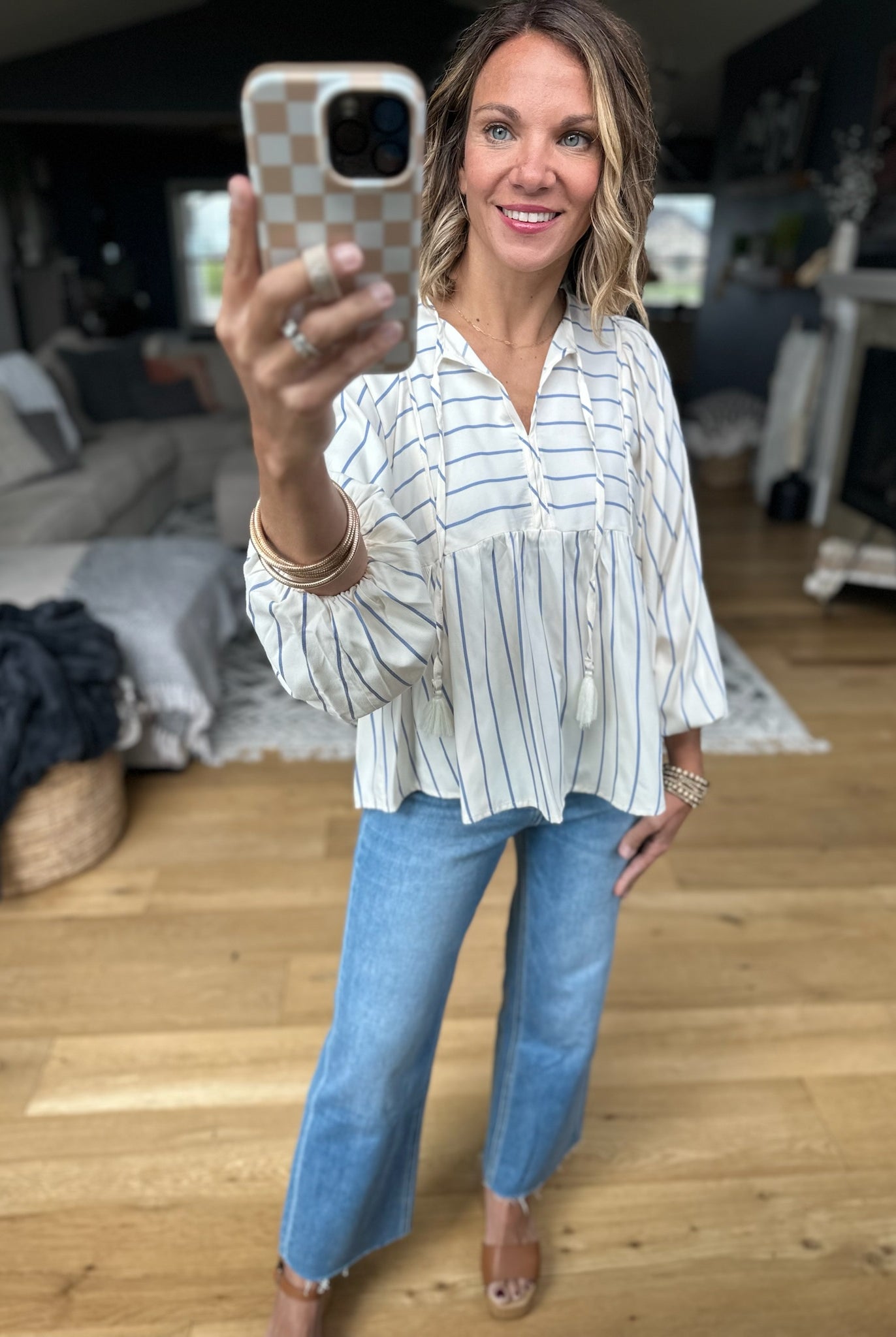 Enjoy The Night Striped Babydoll Top - Blue-Eesome-Anna Kaytes Boutique, Women's Fashion Boutique in Grinnell, Iowa