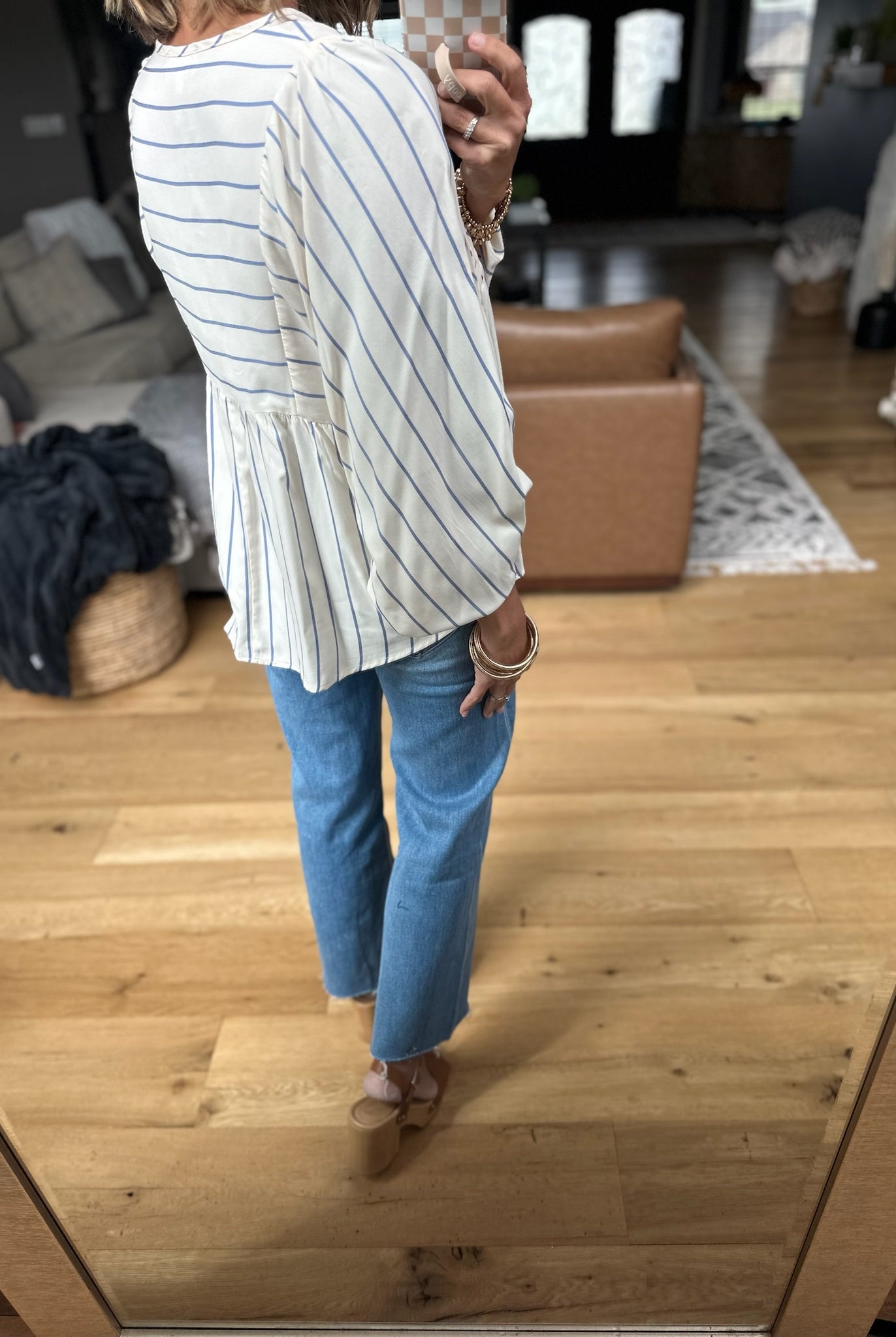 Enjoy The Night Striped Babydoll Top - Blue-Eesome-Anna Kaytes Boutique, Women's Fashion Boutique in Grinnell, Iowa