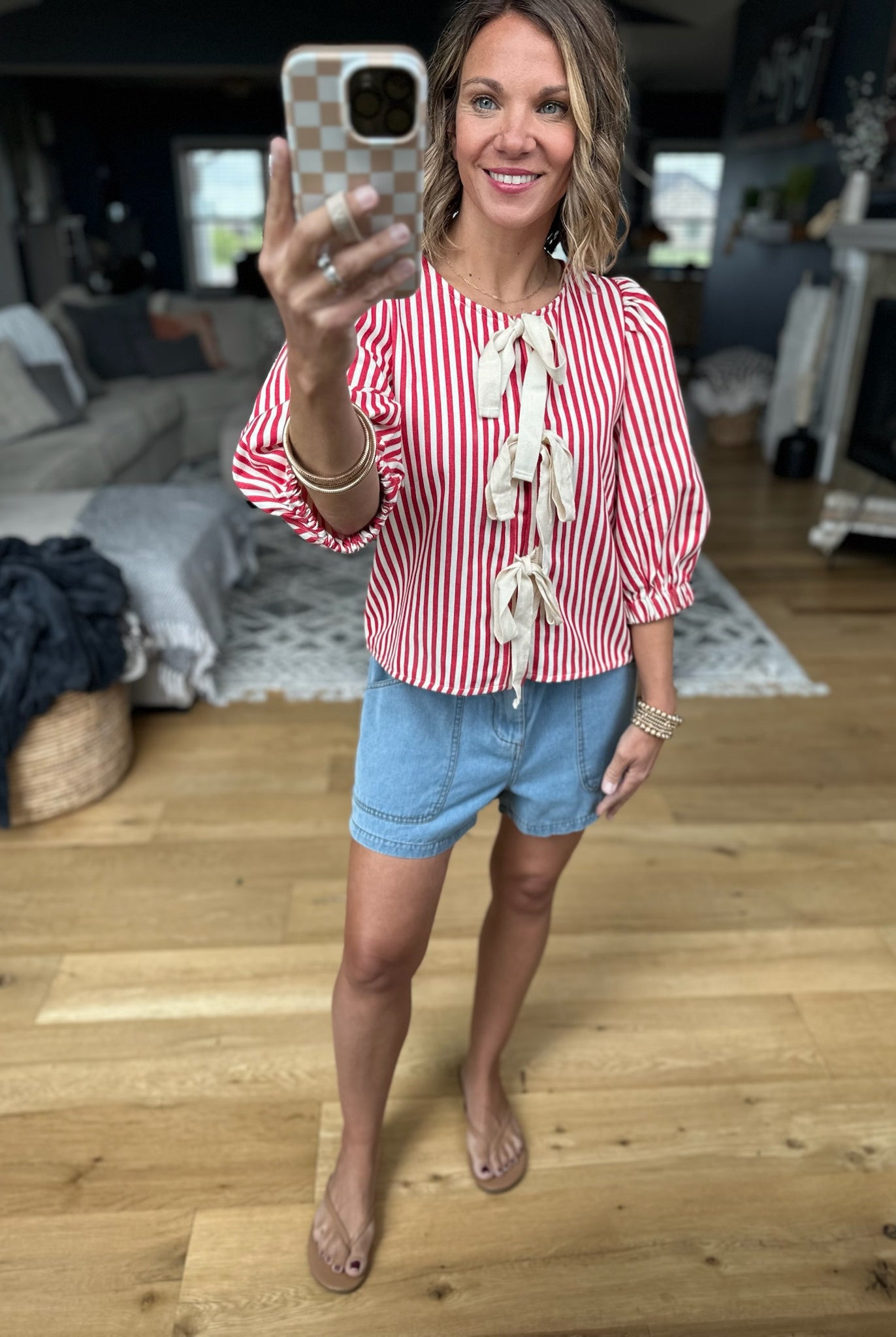 Back Around Bow-Detail Striped Top - Red-Jodifl-Anna Kaytes Boutique, Women's Fashion Boutique in Grinnell, Iowa