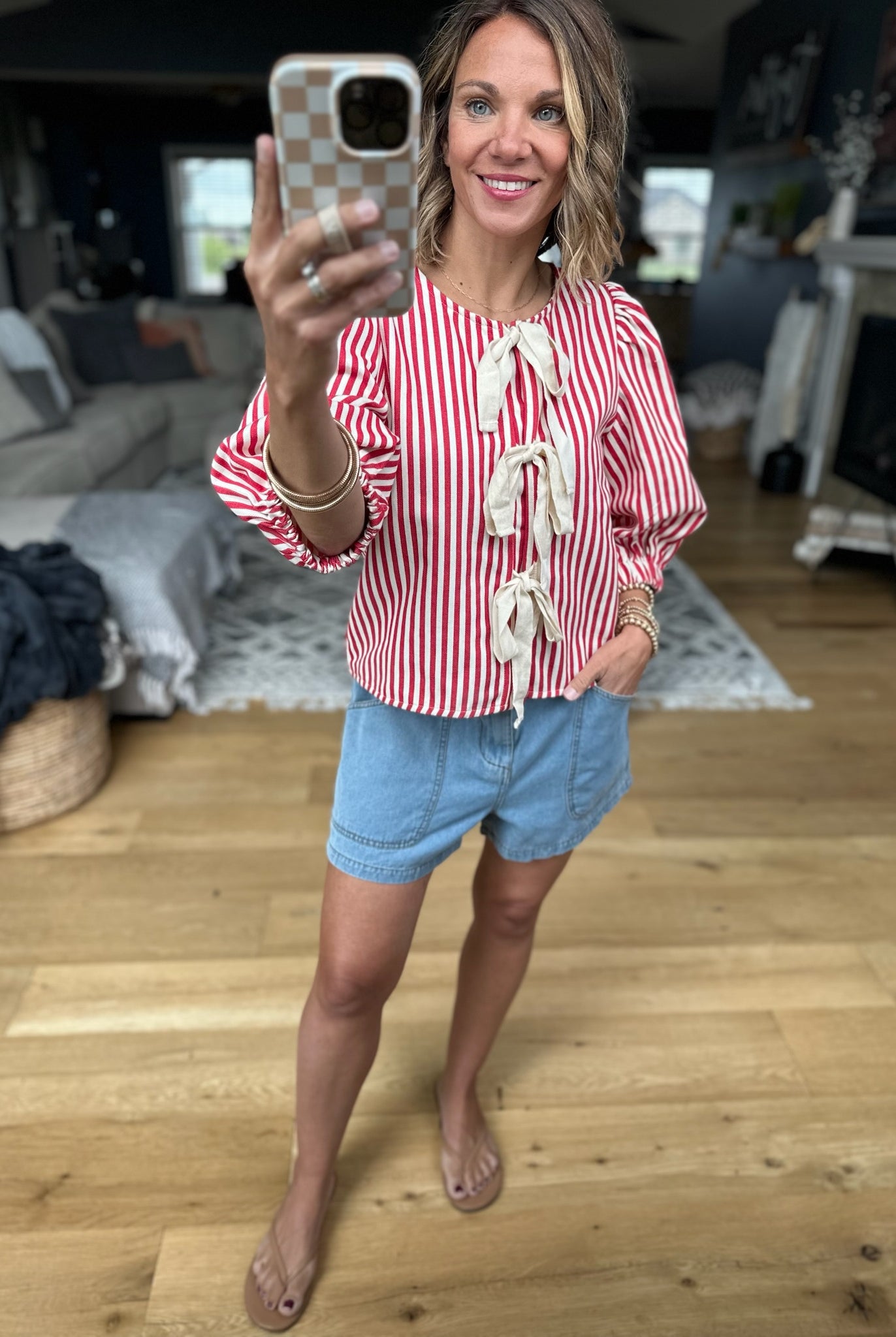 Back Around Bow-Detail Striped Top - Red-Jodifl-Anna Kaytes Boutique, Women's Fashion Boutique in Grinnell, Iowa