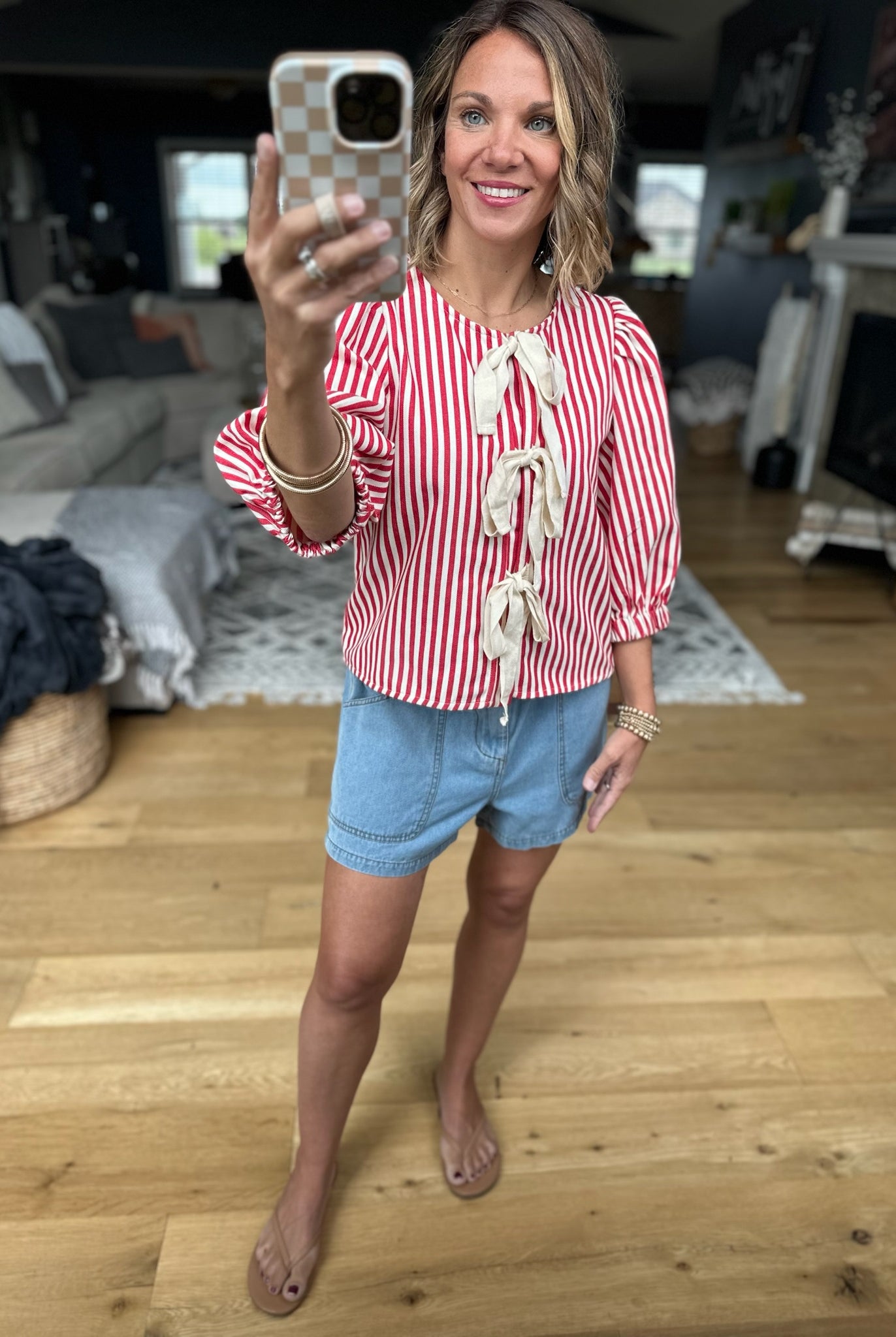 Back Around Bow-Detail Striped Top - Red-Jodifl-Anna Kaytes Boutique, Women's Fashion Boutique in Grinnell, Iowa