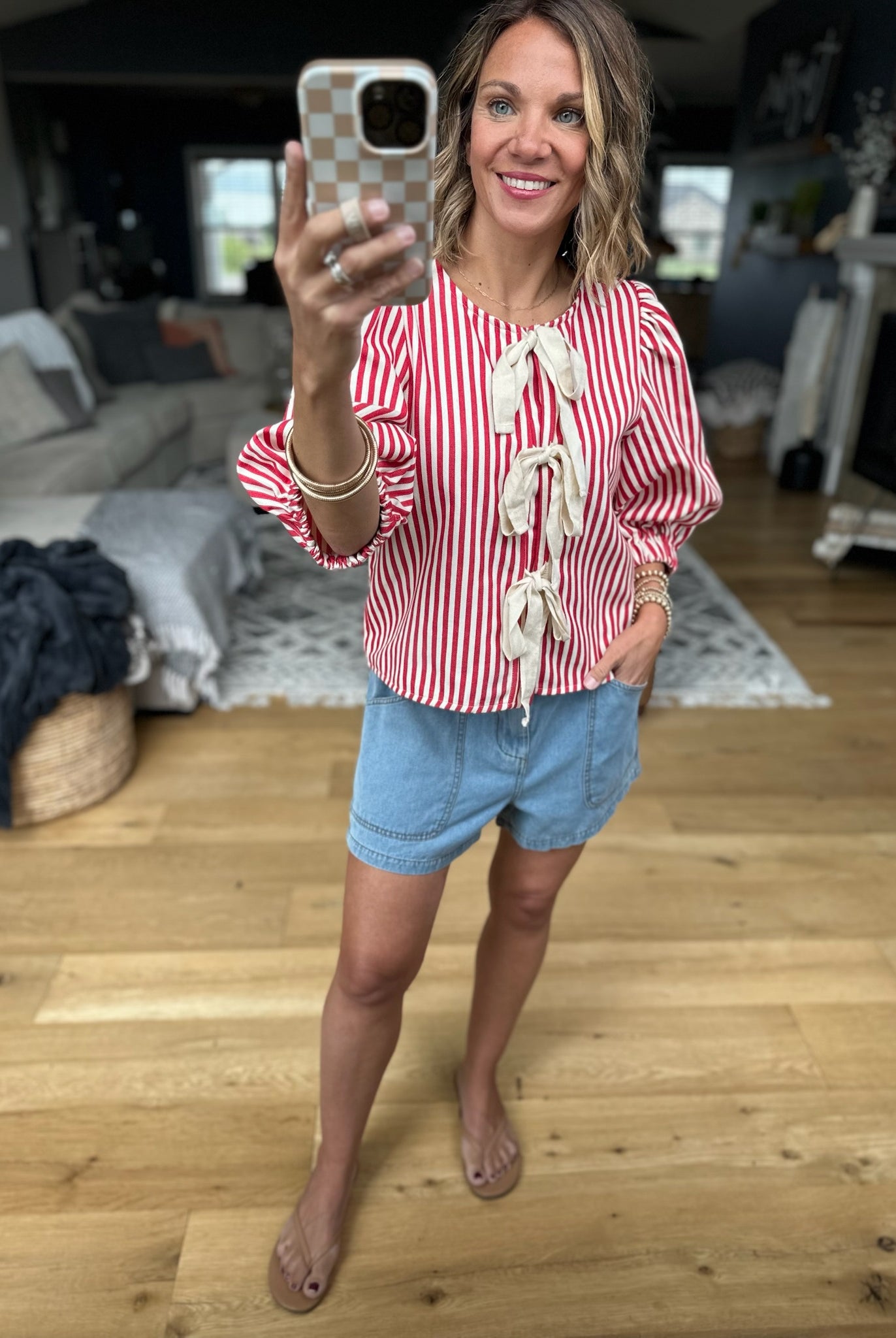 Back Around Bow-Detail Striped Top - Red-Jodifl-Anna Kaytes Boutique, Women's Fashion Boutique in Grinnell, Iowa