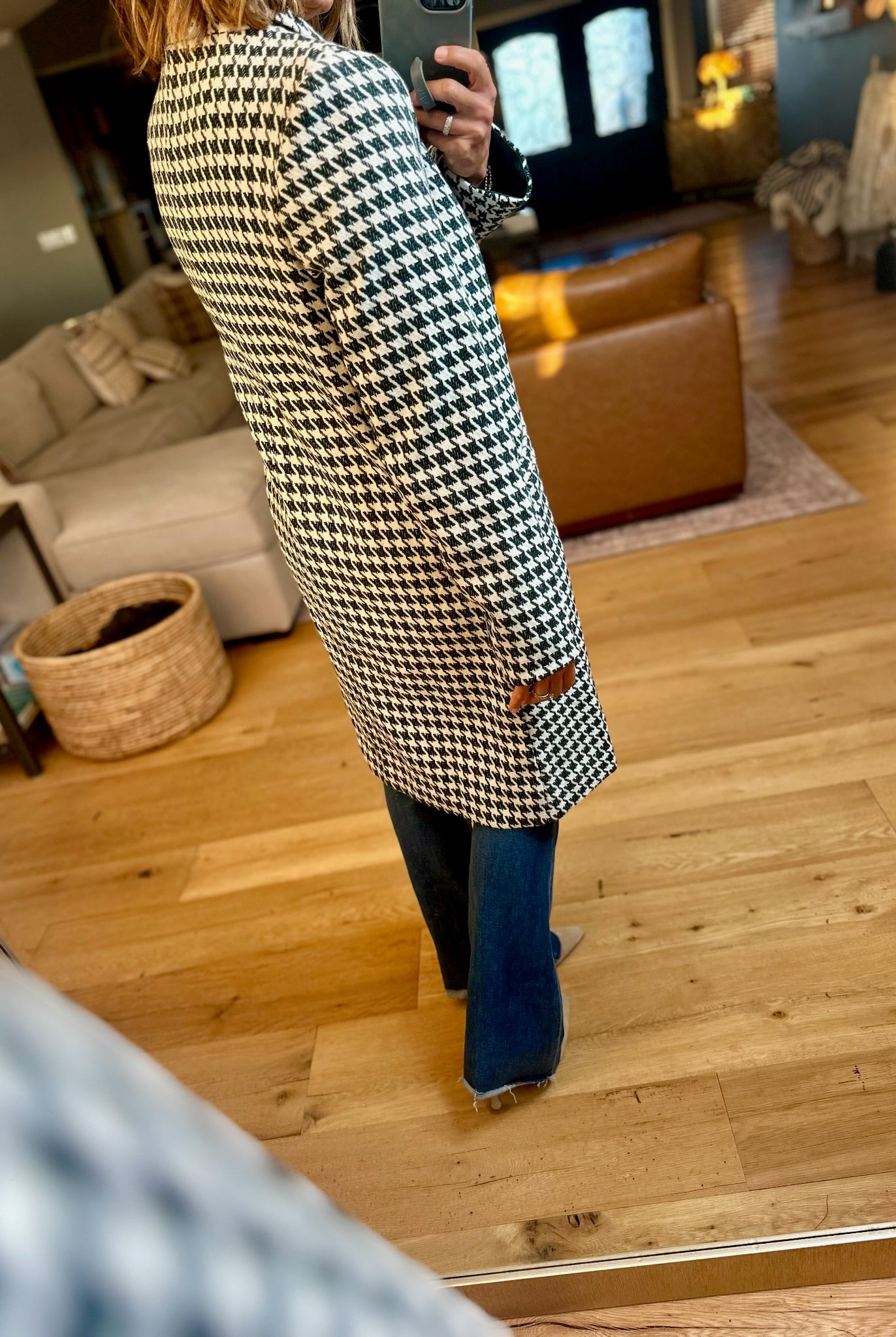 The Elliott Houndstooth Coat - Hunter Green-Jackets-Skies Are Blue-Anna Kaytes Boutique, Women's Fashion Boutique in Grinnell, Iowa