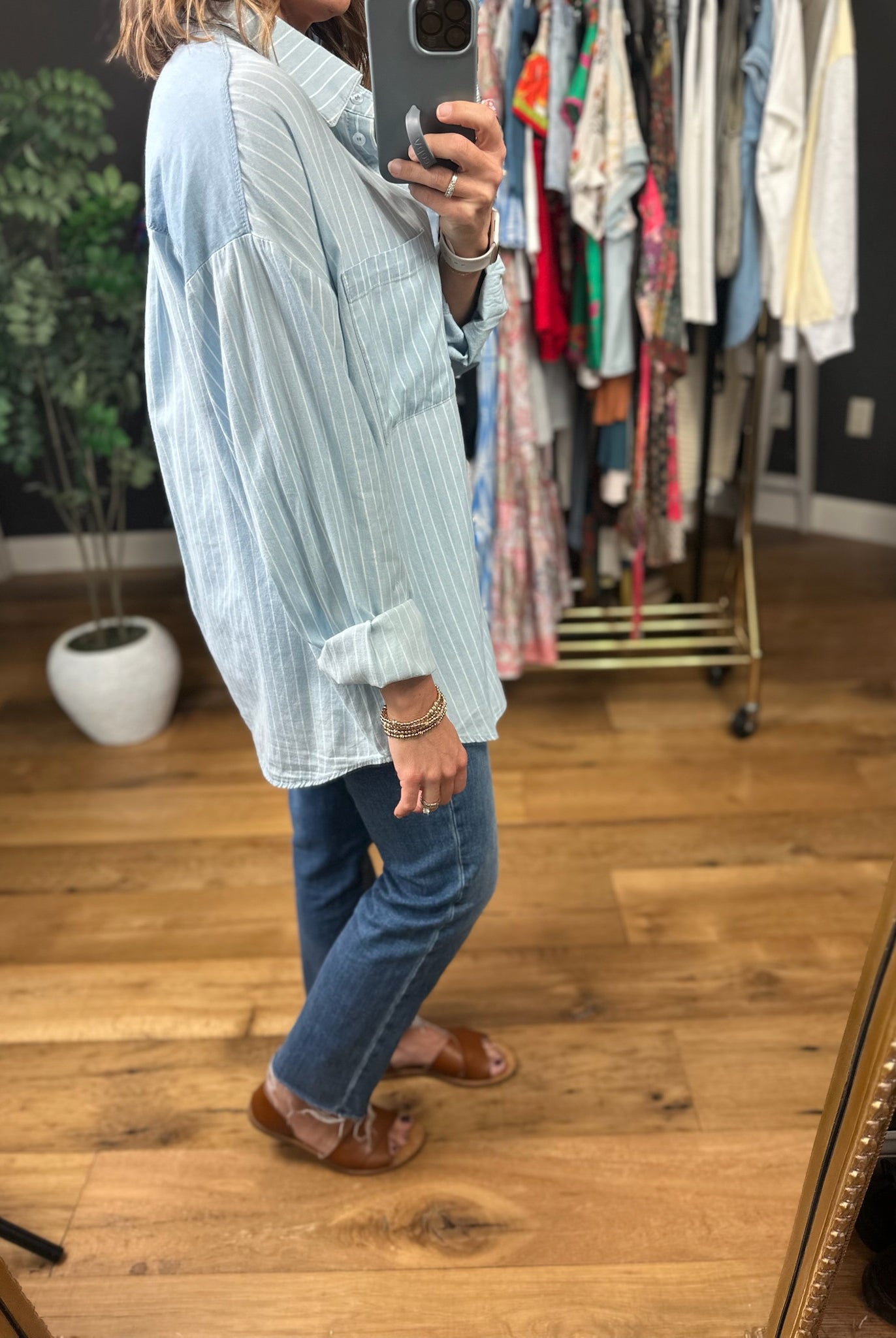 In The Clouds Two-Toned Denim Top-Sweaters-ee:some-Anna Kaytes Boutique, Women's Fashion Boutique in Grinnell, Iowa