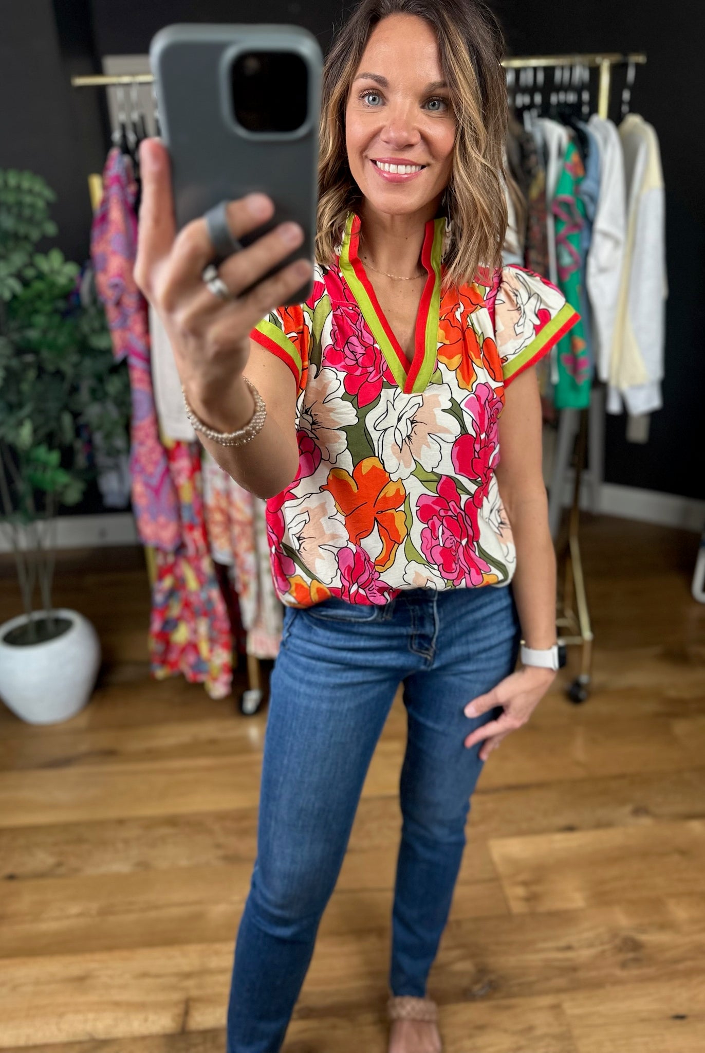 Spring Memories Floral Top-Short Sleeves-Umgee-Anna Kaytes Boutique, Women's Fashion Boutique in Grinnell, Iowa