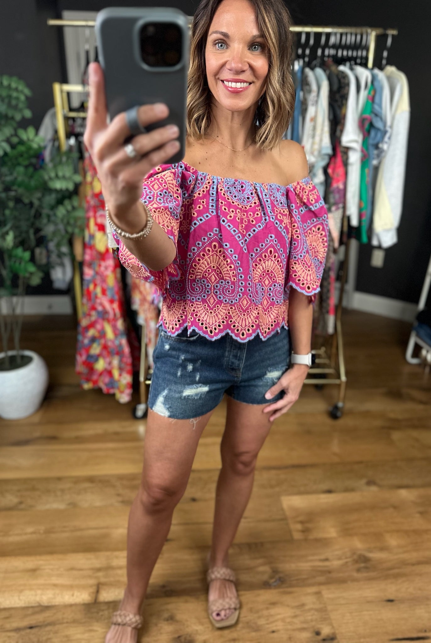 Magic Garden Eyelet Off-Shoulder Top-Sleeveless-Fate-Anna Kaytes Boutique, Women's Fashion Boutique in Grinnell, Iowa