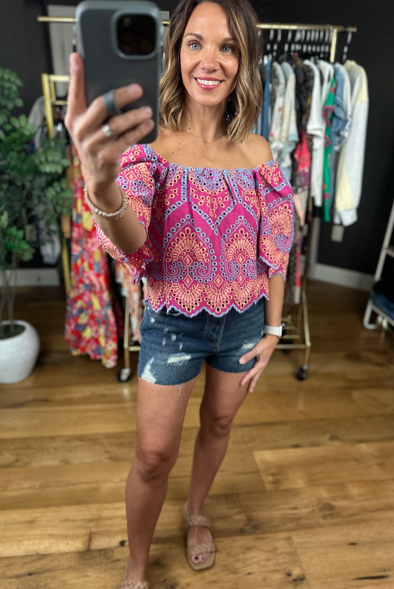 Magic Garden Eyelet Off-Shoulder Top-Sleeveless-Fate-Anna Kaytes Boutique, Women's Fashion Boutique in Grinnell, Iowa