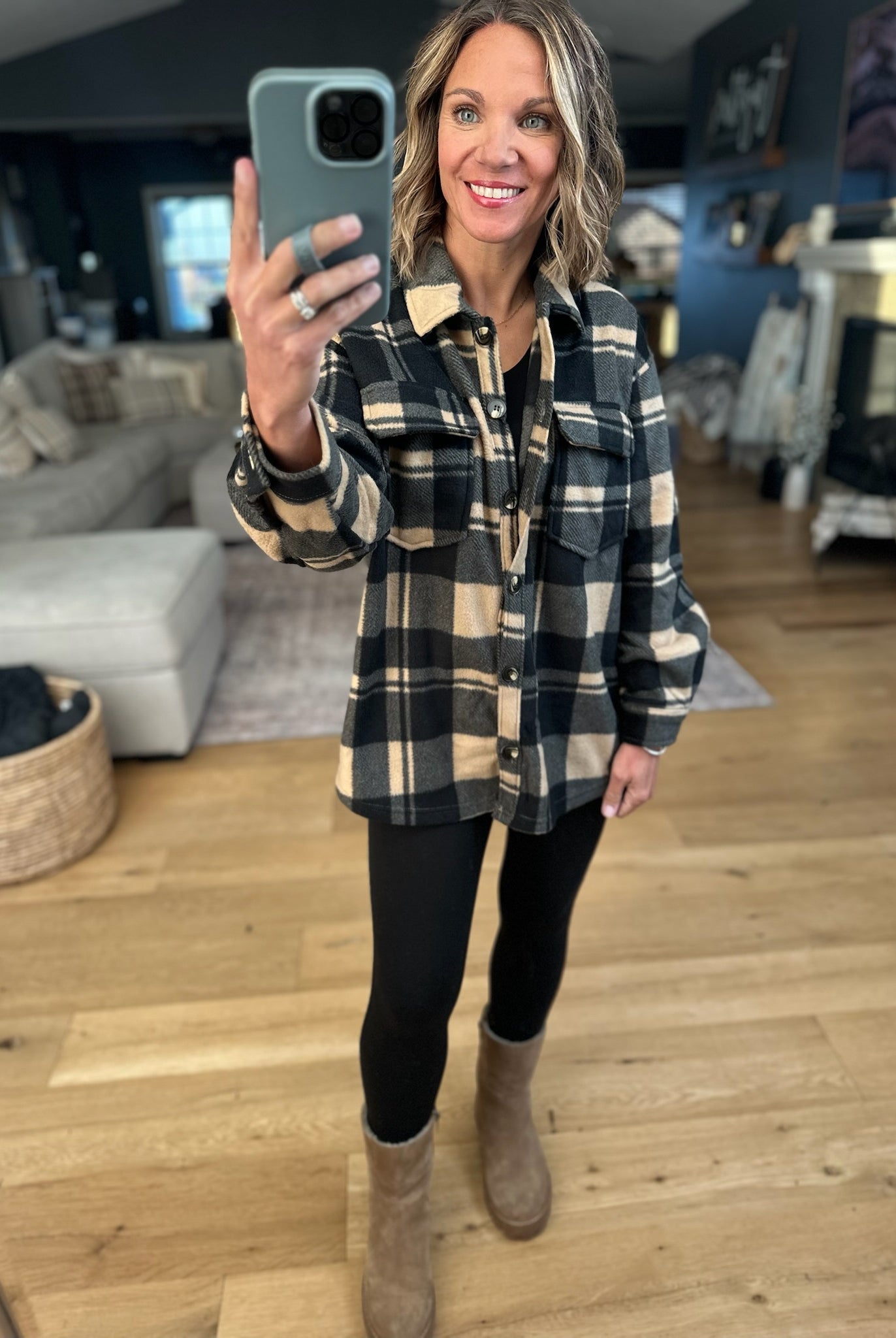 Pretty In Plaid Fleece Shacket-Sweaters-Active Basics-Anna Kaytes Boutique, Women's Fashion Boutique in Grinnell, Iowa