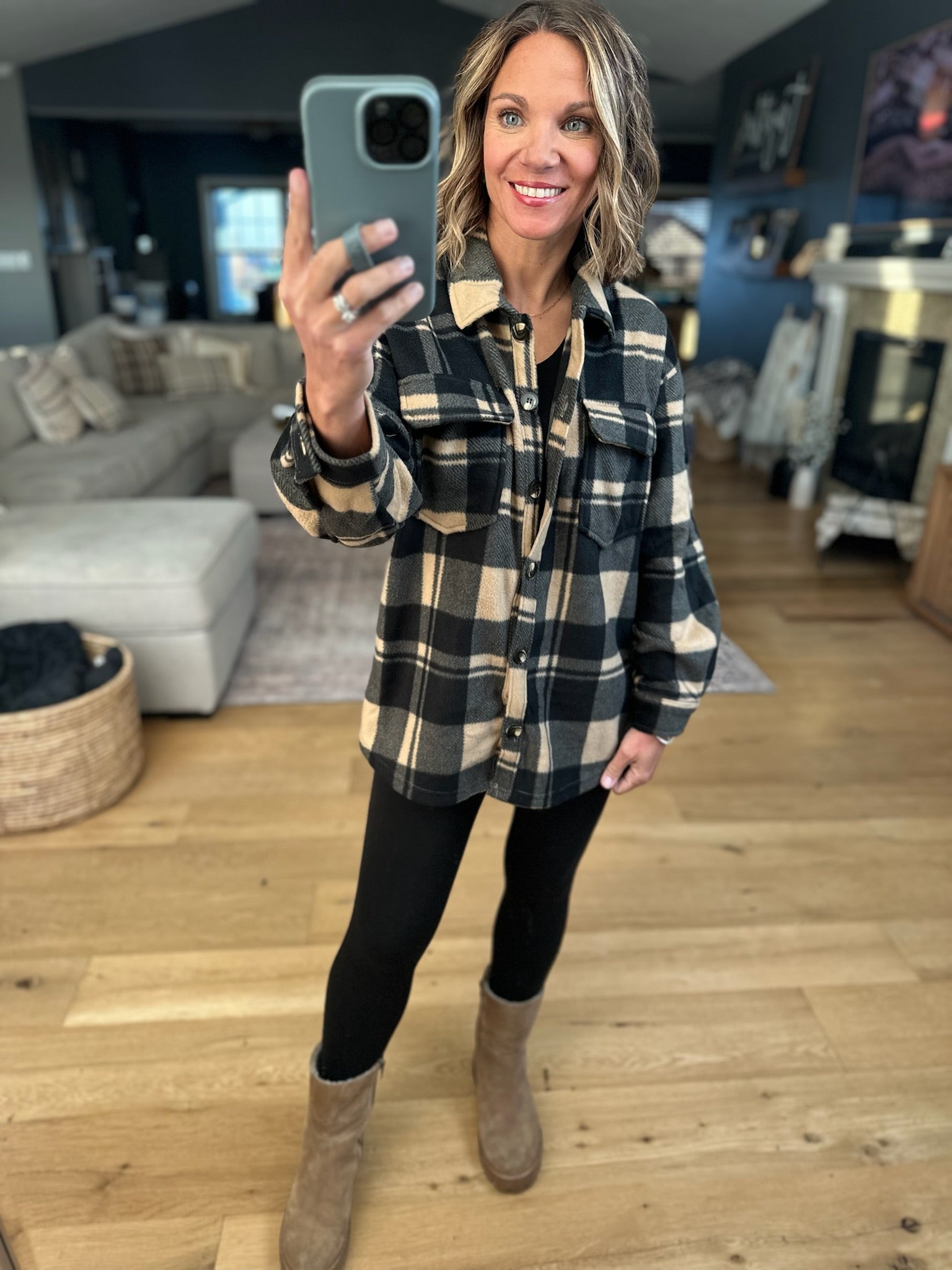 Pretty In Plaid Fleece Shacket-Sweaters-Active Basics-Anna Kaytes Boutique, Women's Fashion Boutique in Grinnell, Iowa
