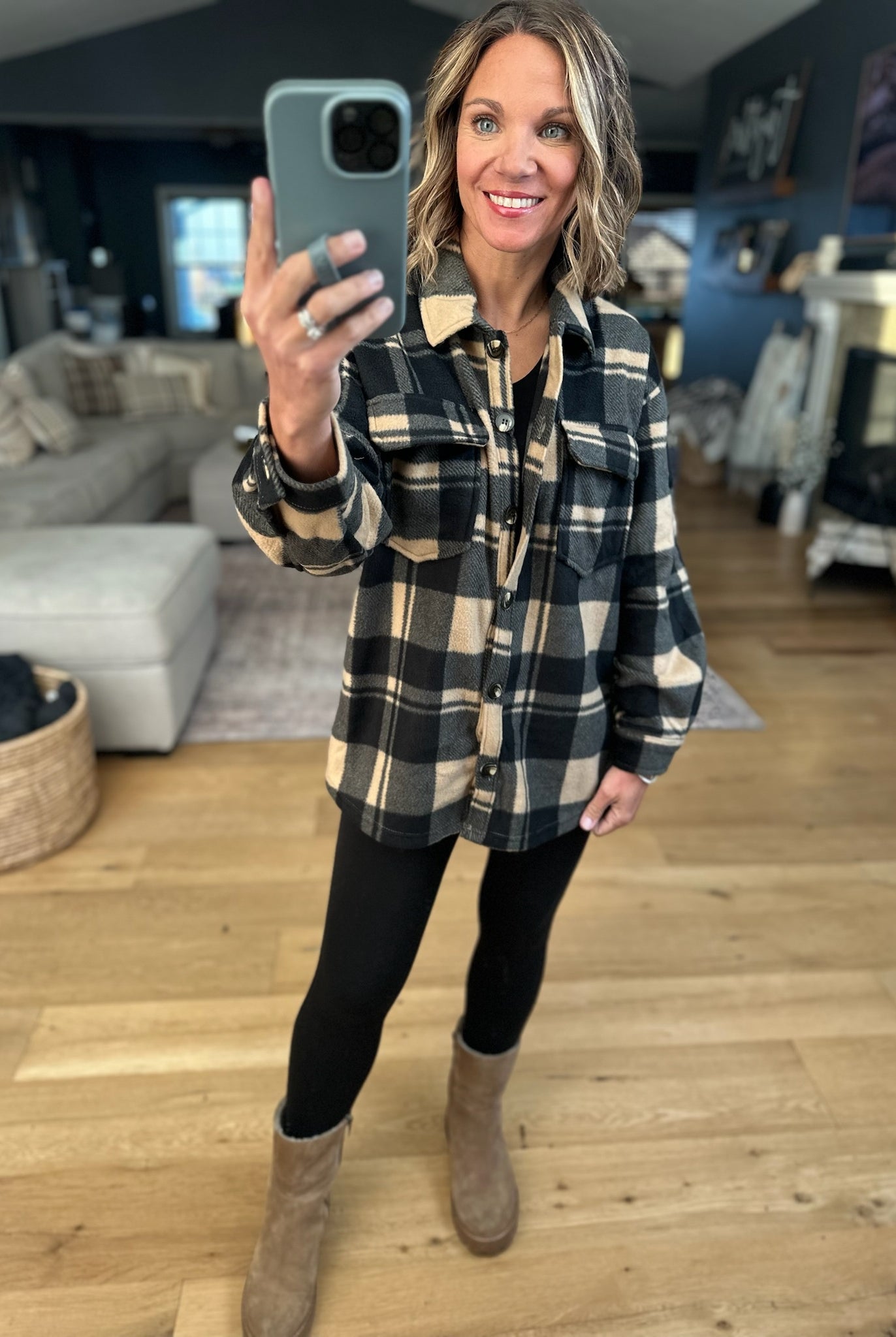 Pretty In Plaid Fleece Shacket-Sweaters-Active Basics-Anna Kaytes Boutique, Women's Fashion Boutique in Grinnell, Iowa