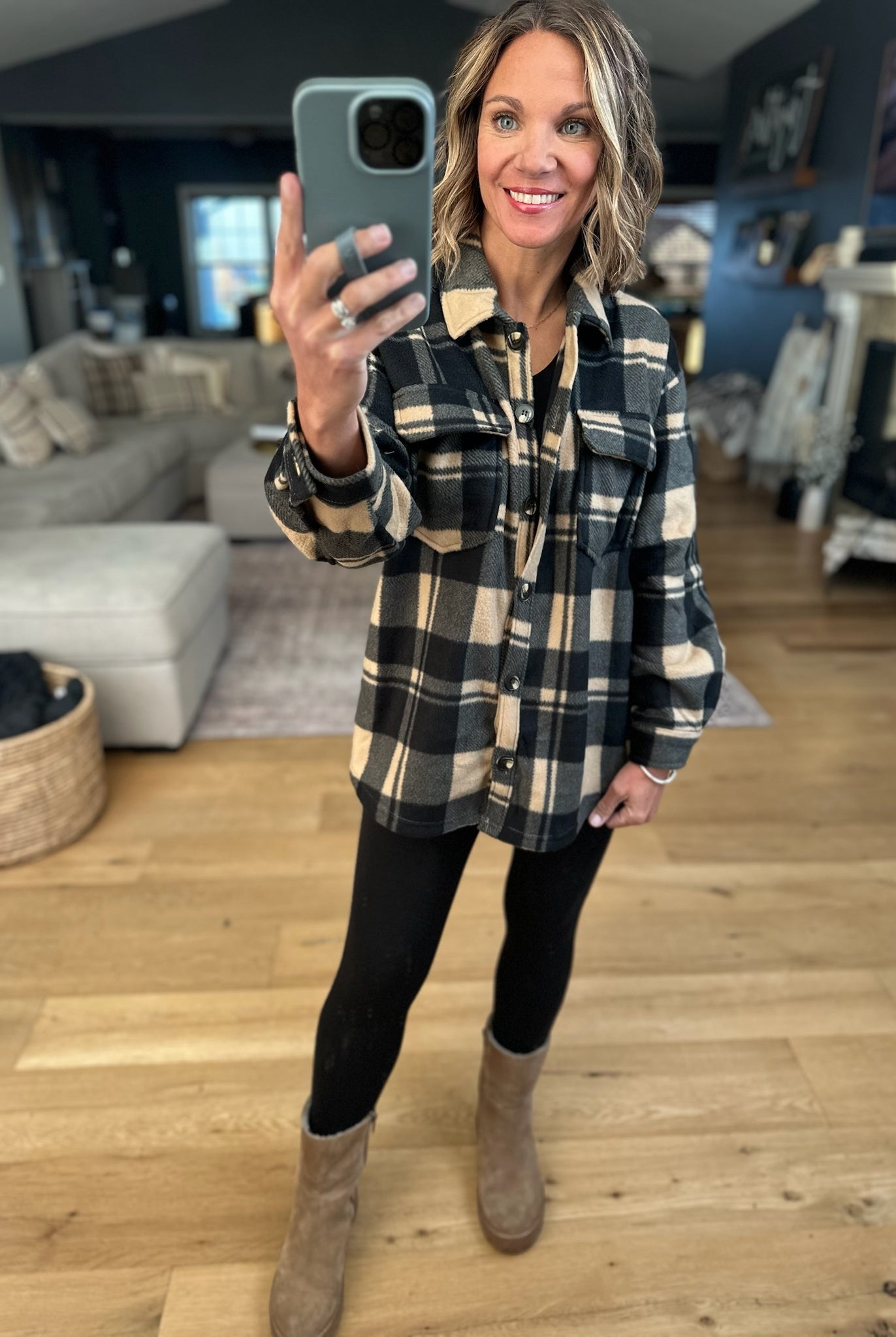 Pretty In Plaid Fleece Shacket-Sweaters-Active Basics-Anna Kaytes Boutique, Women's Fashion Boutique in Grinnell, Iowa