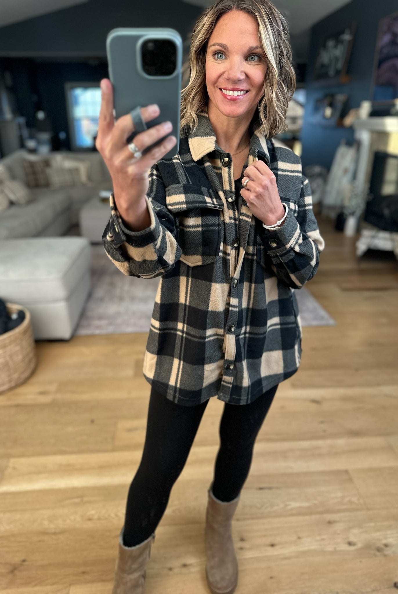 Pretty In Plaid Fleece Shacket-Sweaters-Active Basics-Anna Kaytes Boutique, Women's Fashion Boutique in Grinnell, Iowa