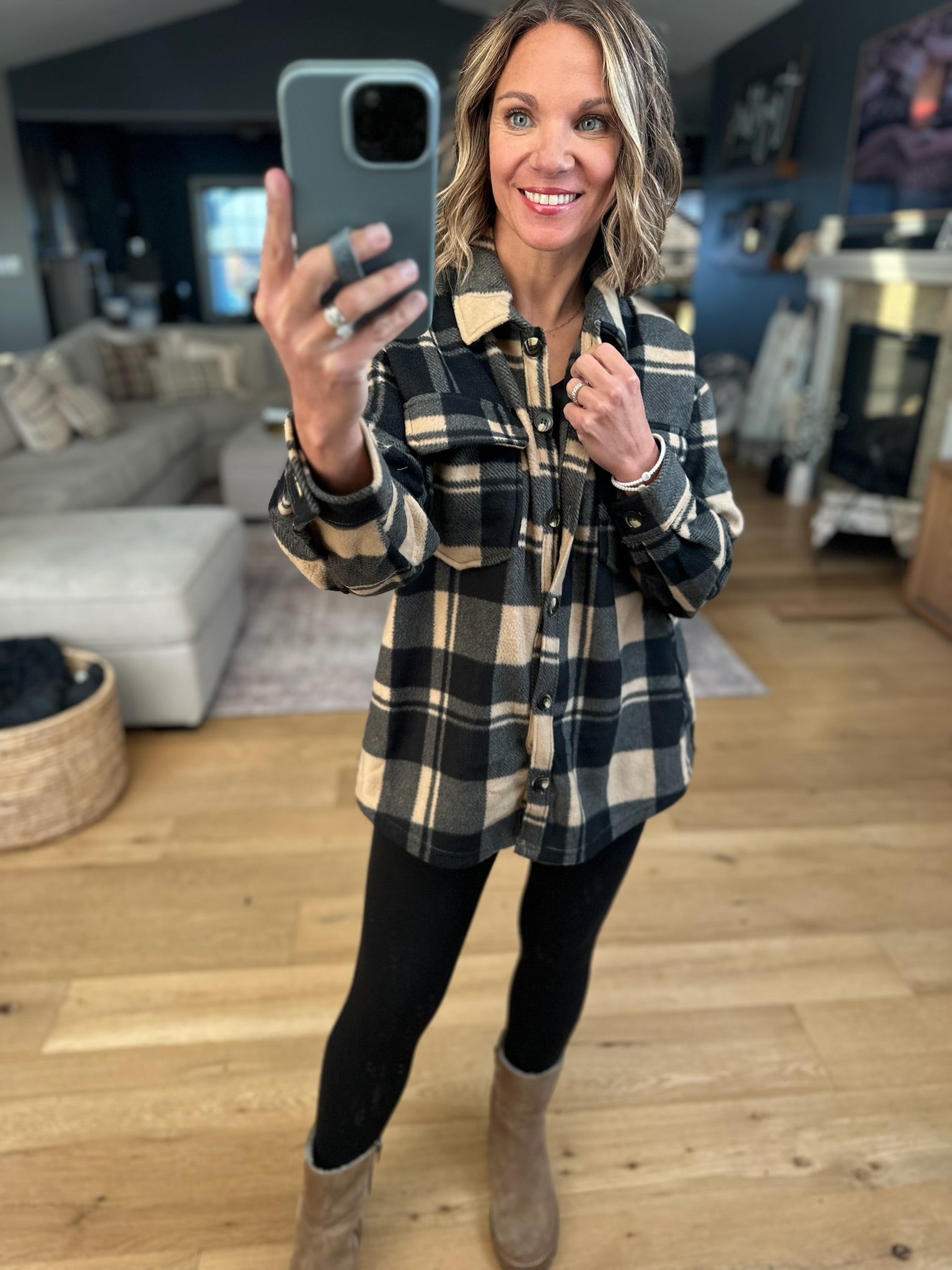 Pretty In Plaid Fleece Shacket-Sweaters-Active Basics-Anna Kaytes Boutique, Women's Fashion Boutique in Grinnell, Iowa