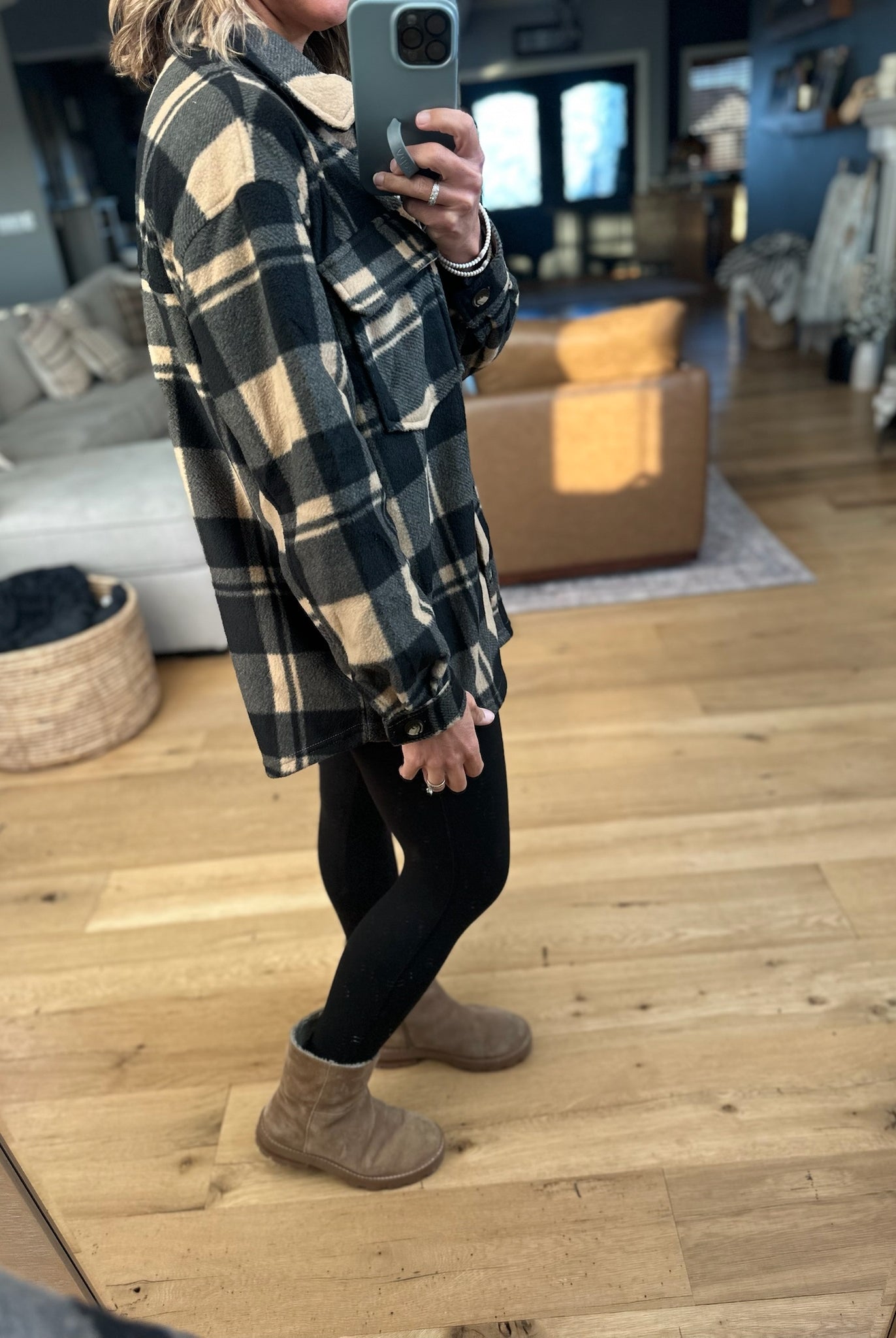 Pretty In Plaid Fleece Shacket-Sweaters-Active Basics-Anna Kaytes Boutique, Women's Fashion Boutique in Grinnell, Iowa