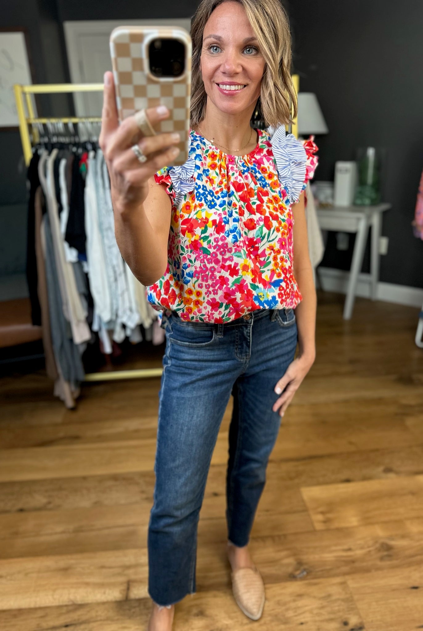 Complete Me Floral Flutter Sleeve Top - Blue Multi-Jodifl-Anna Kaytes Boutique, Women's Fashion Boutique in Grinnell, Iowa