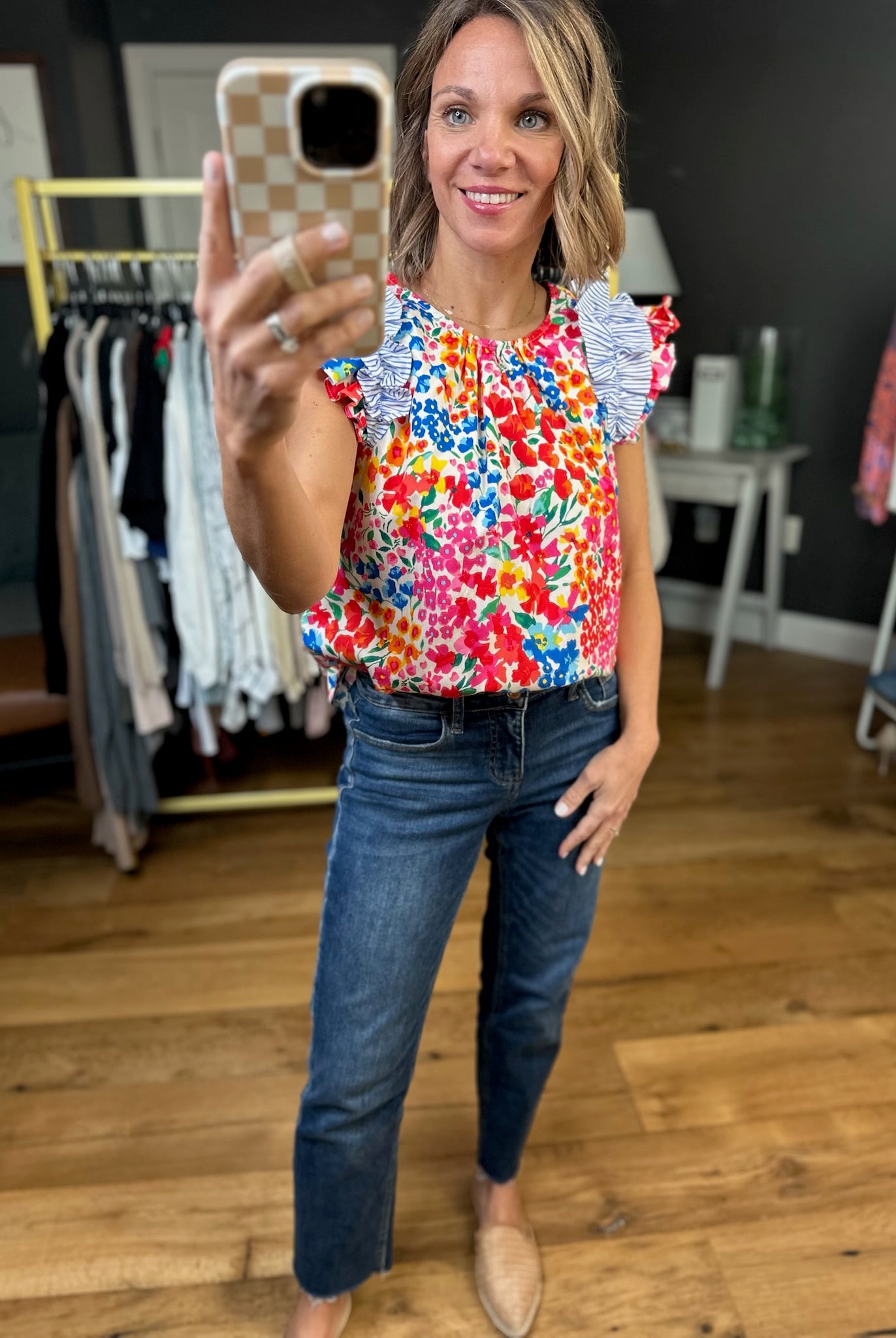 Complete Me Floral Flutter Sleeve Top - Blue Multi-Jodifl-Anna Kaytes Boutique, Women's Fashion Boutique in Grinnell, Iowa