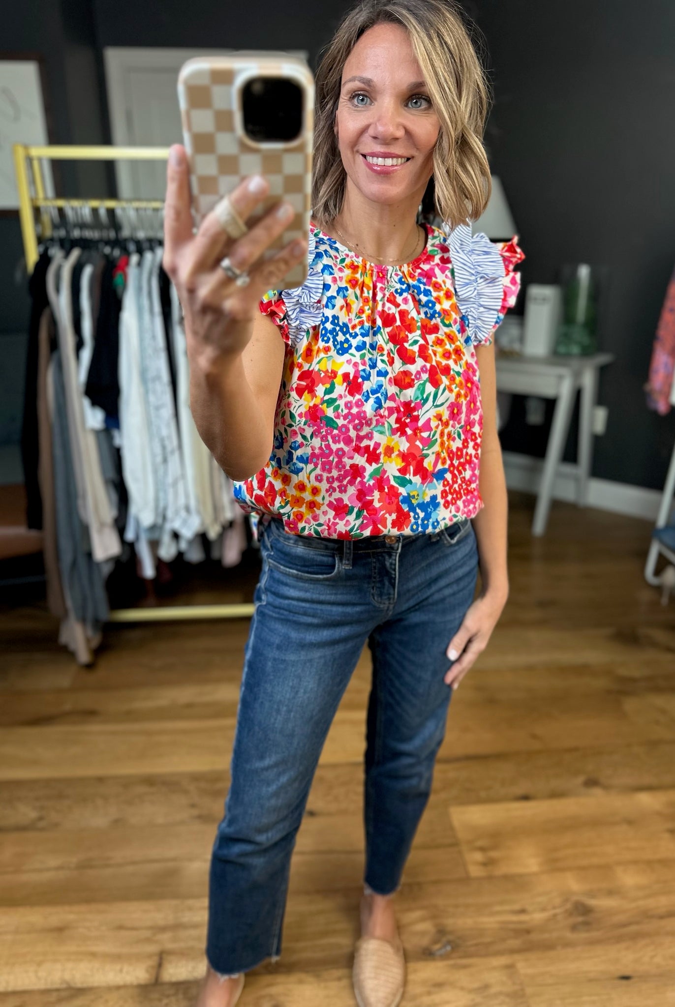 Complete Me Floral Flutter Sleeve Top - Blue Multi-Jodifl-Anna Kaytes Boutique, Women's Fashion Boutique in Grinnell, Iowa