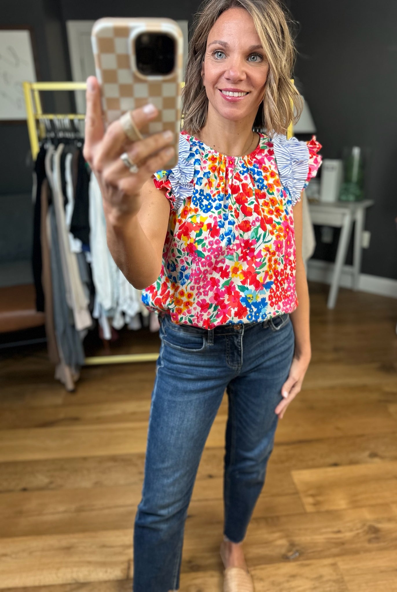 Complete Me Floral Flutter Sleeve Top - Blue Multi-Jodifl-Anna Kaytes Boutique, Women's Fashion Boutique in Grinnell, Iowa