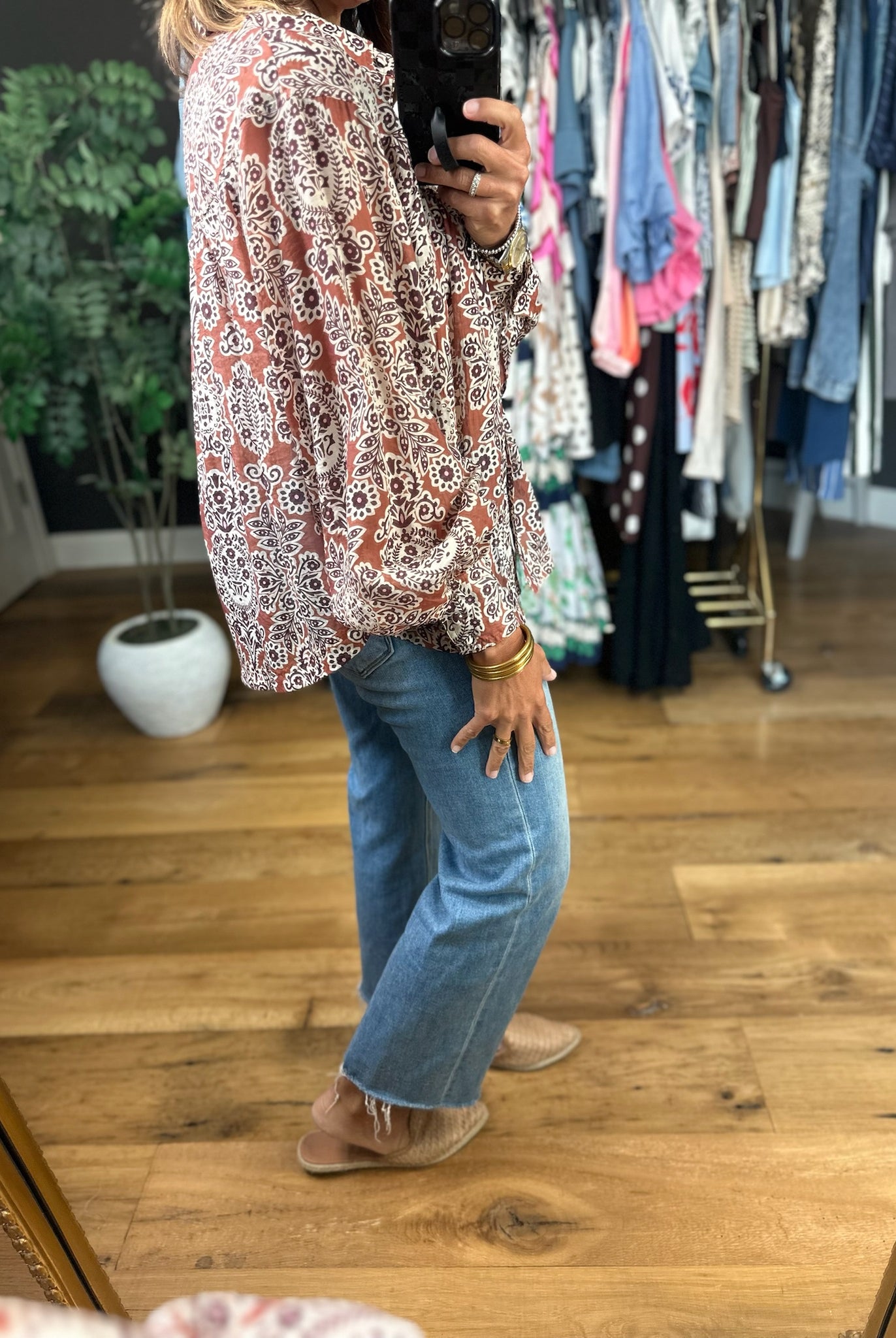 Season Of Bliss Patterned Button-Down Top-Long Sleeves-ee:some-Anna Kaytes Boutique, Women's Fashion Boutique in Grinnell, Iowa