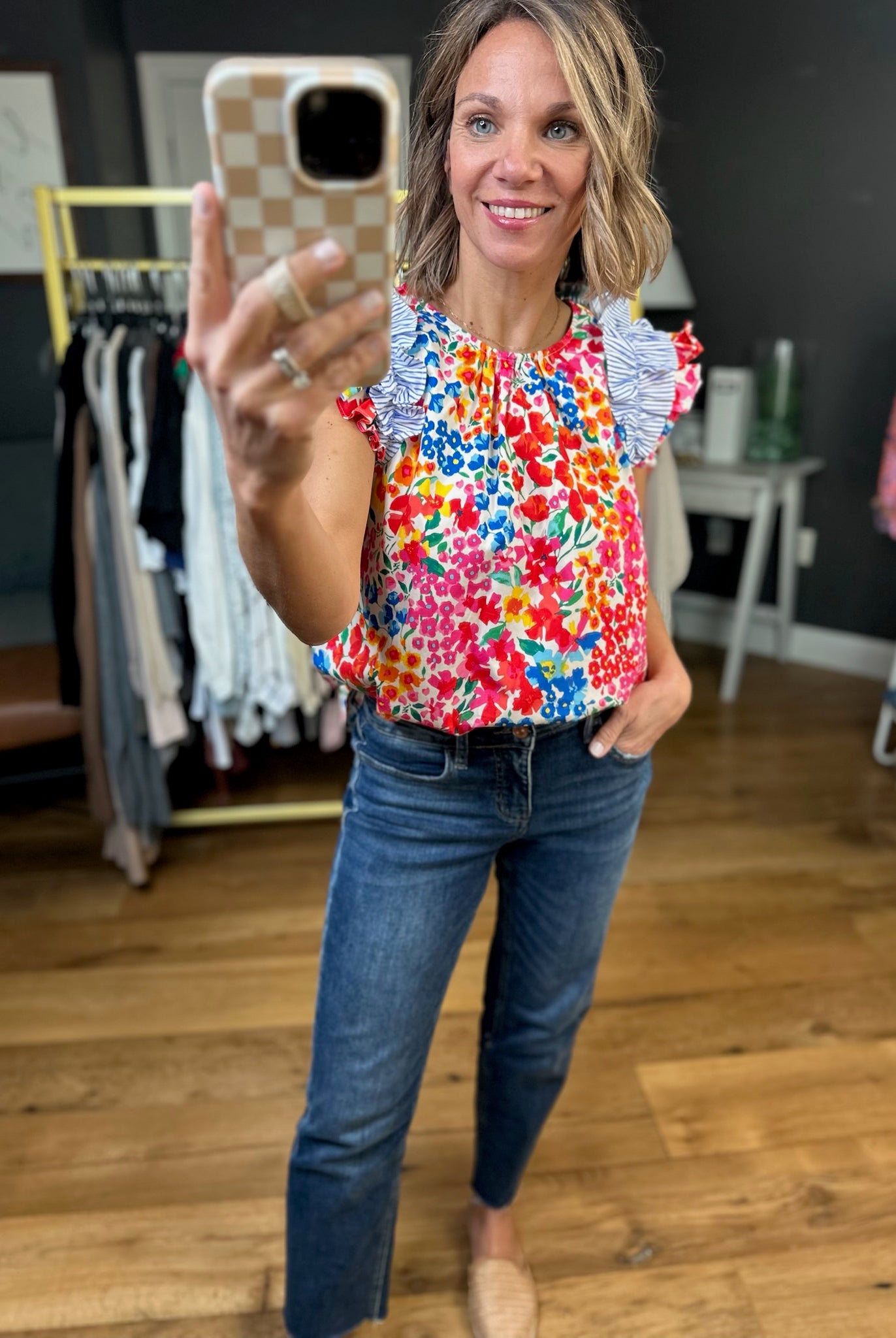 Complete Me Floral Flutter Sleeve Top - Blue Multi-Jodifl-Anna Kaytes Boutique, Women's Fashion Boutique in Grinnell, Iowa