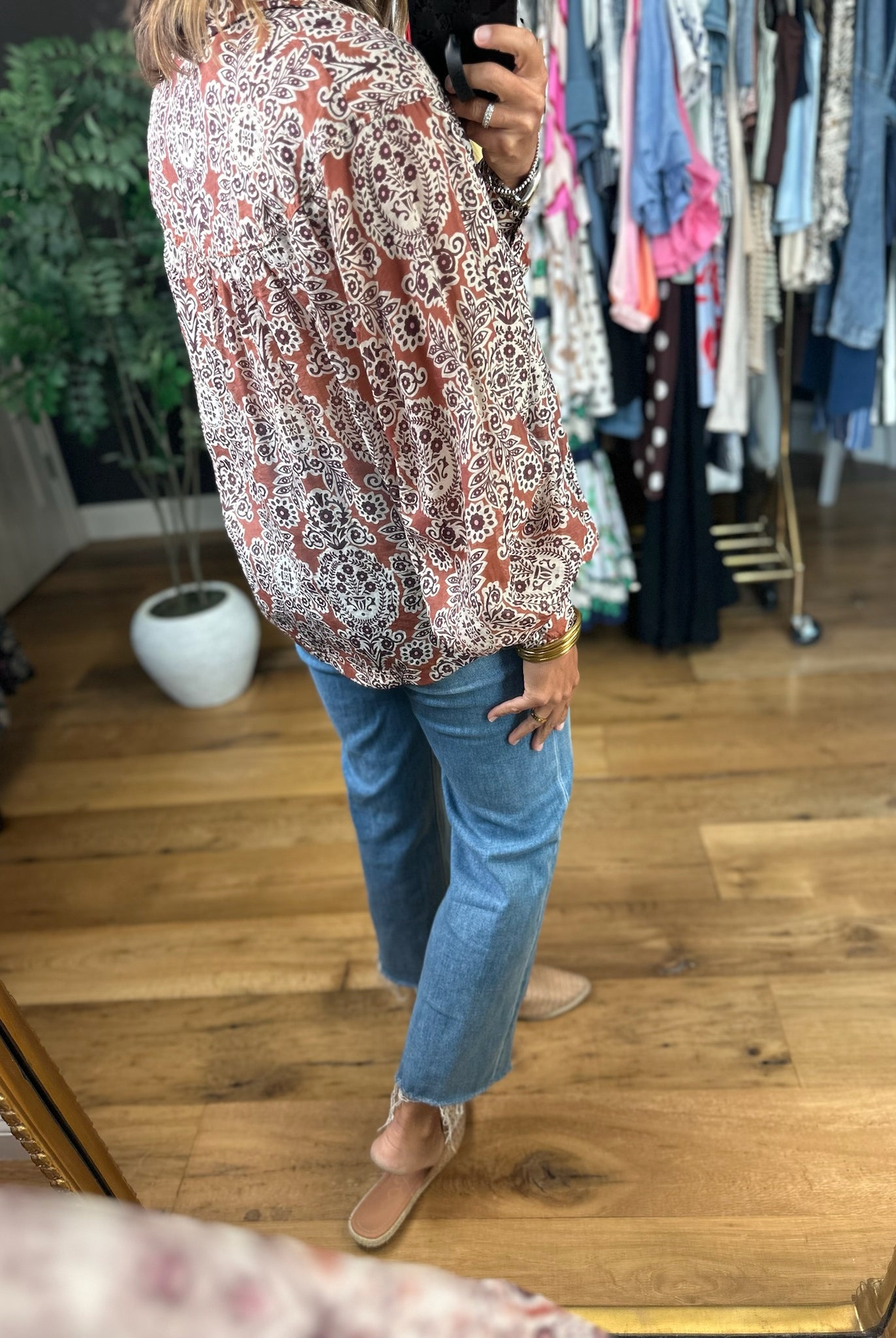 Season Of Bliss Patterned Button-Down Top-Long Sleeves-ee:some-Anna Kaytes Boutique, Women's Fashion Boutique in Grinnell, Iowa