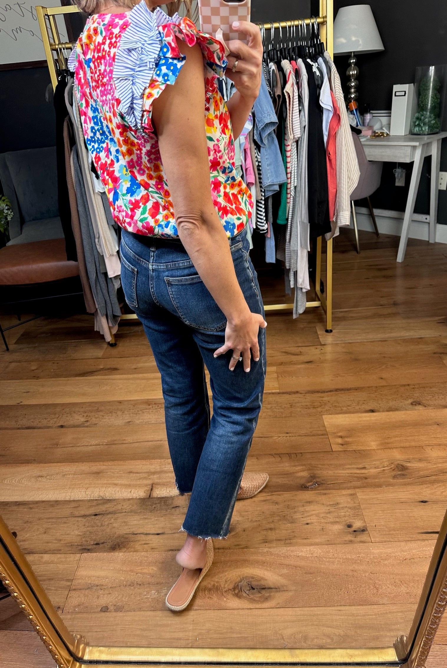 Complete Me Floral Flutter Sleeve Top - Blue Multi-Jodifl-Anna Kaytes Boutique, Women's Fashion Boutique in Grinnell, Iowa