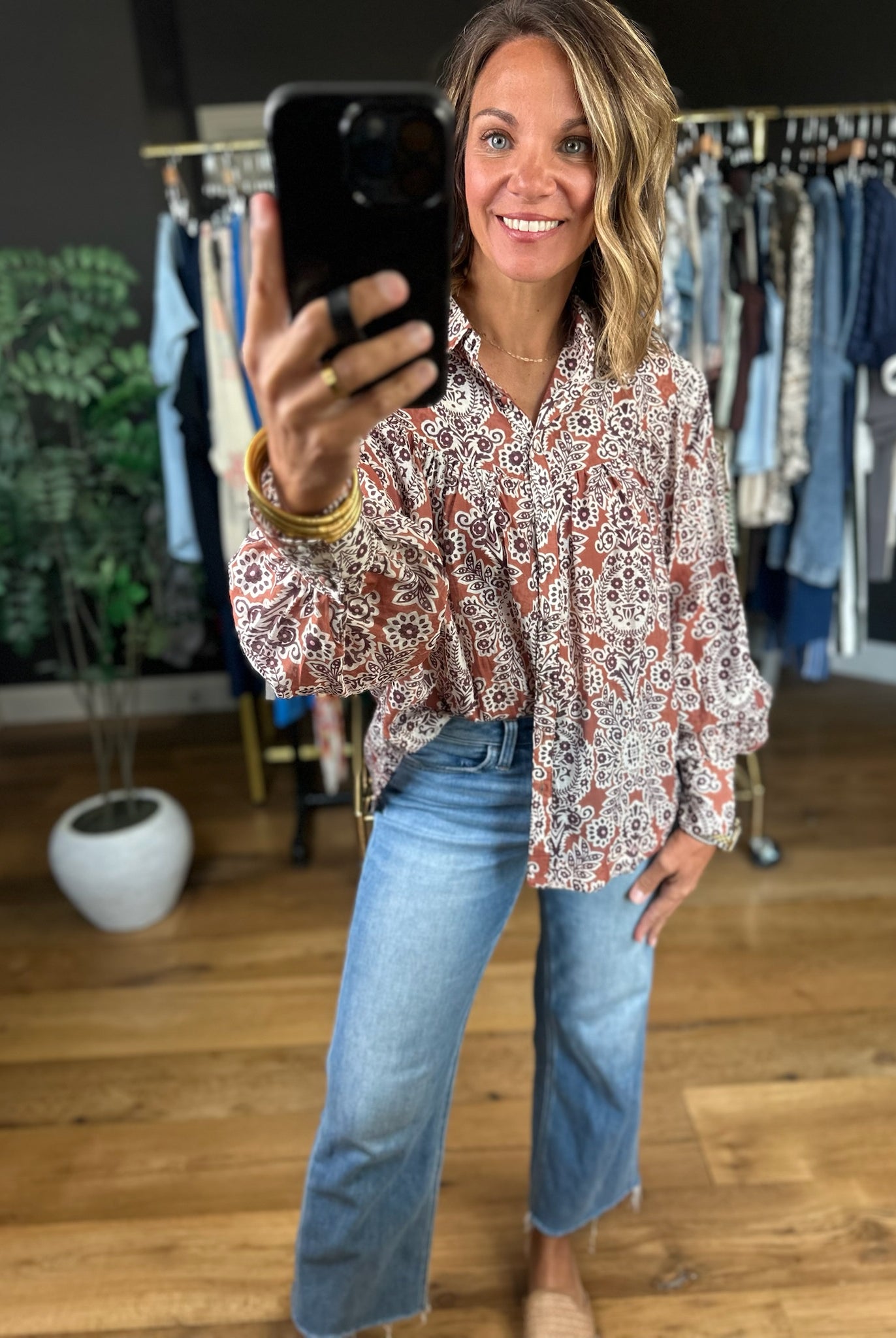 Season Of Bliss Patterned Button-Down Top-Long Sleeves-ee:some-Anna Kaytes Boutique, Women's Fashion Boutique in Grinnell, Iowa