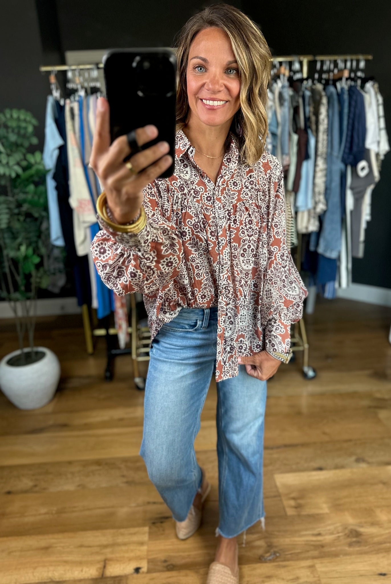 Season Of Bliss Patterned Button-Down Top-Long Sleeves-ee:some-Anna Kaytes Boutique, Women's Fashion Boutique in Grinnell, Iowa