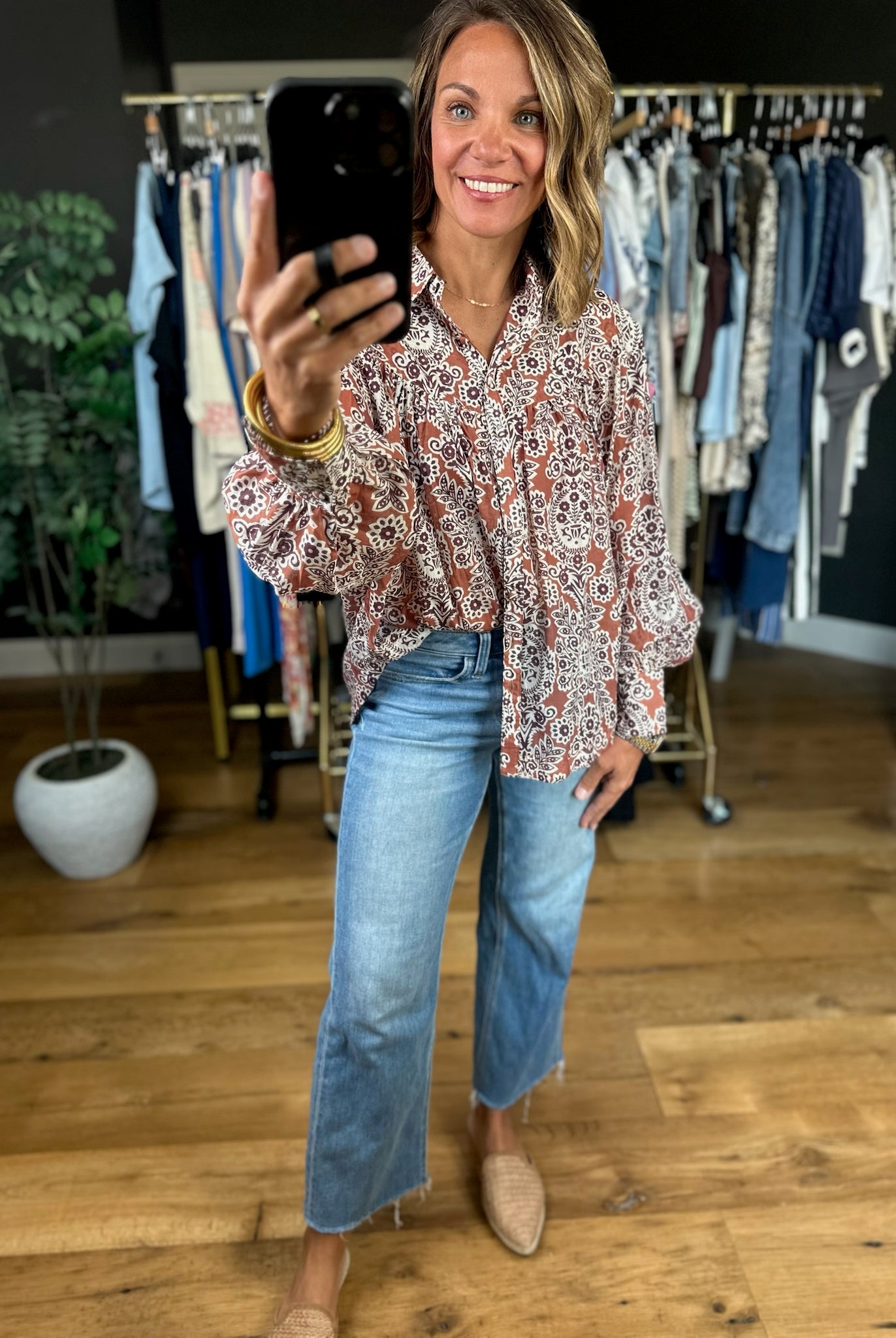 Season Of Bliss Patterned Button-Down Top-Long Sleeves-ee:some-Anna Kaytes Boutique, Women's Fashion Boutique in Grinnell, Iowa