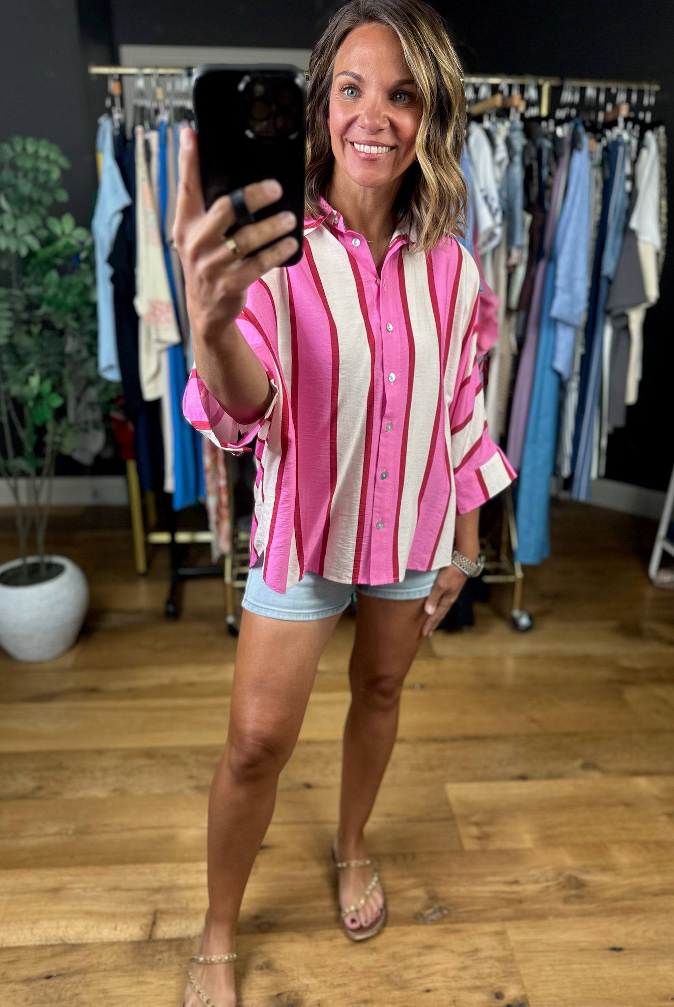 Trust The Process Button-Down Top-Short Sleeves-Entro-Anna Kaytes Boutique, Women's Fashion Boutique in Grinnell, Iowa