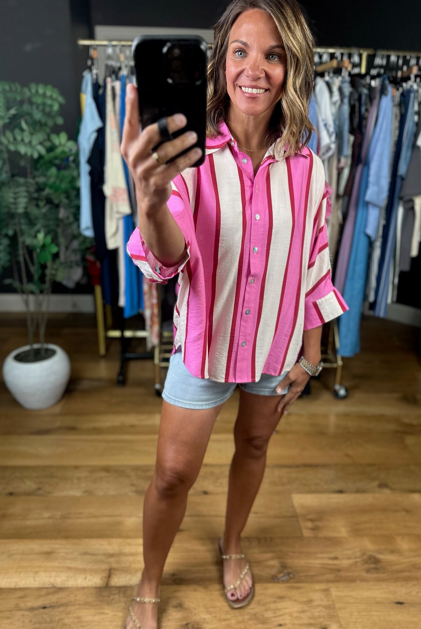 Trust The Process Button-Down Top-Short Sleeves-Entro-Anna Kaytes Boutique, Women's Fashion Boutique in Grinnell, Iowa