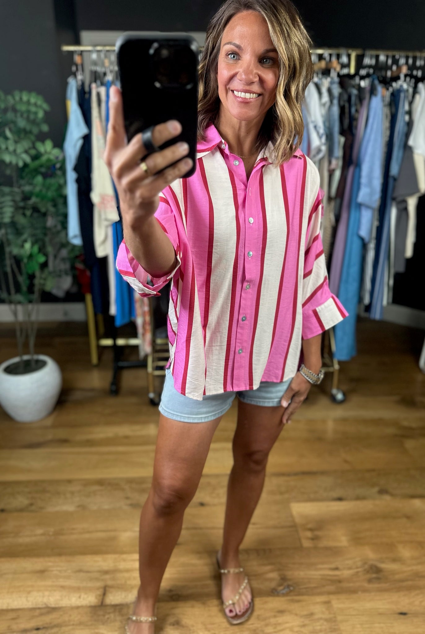 Trust The Process Button-Down Top-Short Sleeves-Entro-Anna Kaytes Boutique, Women's Fashion Boutique in Grinnell, Iowa