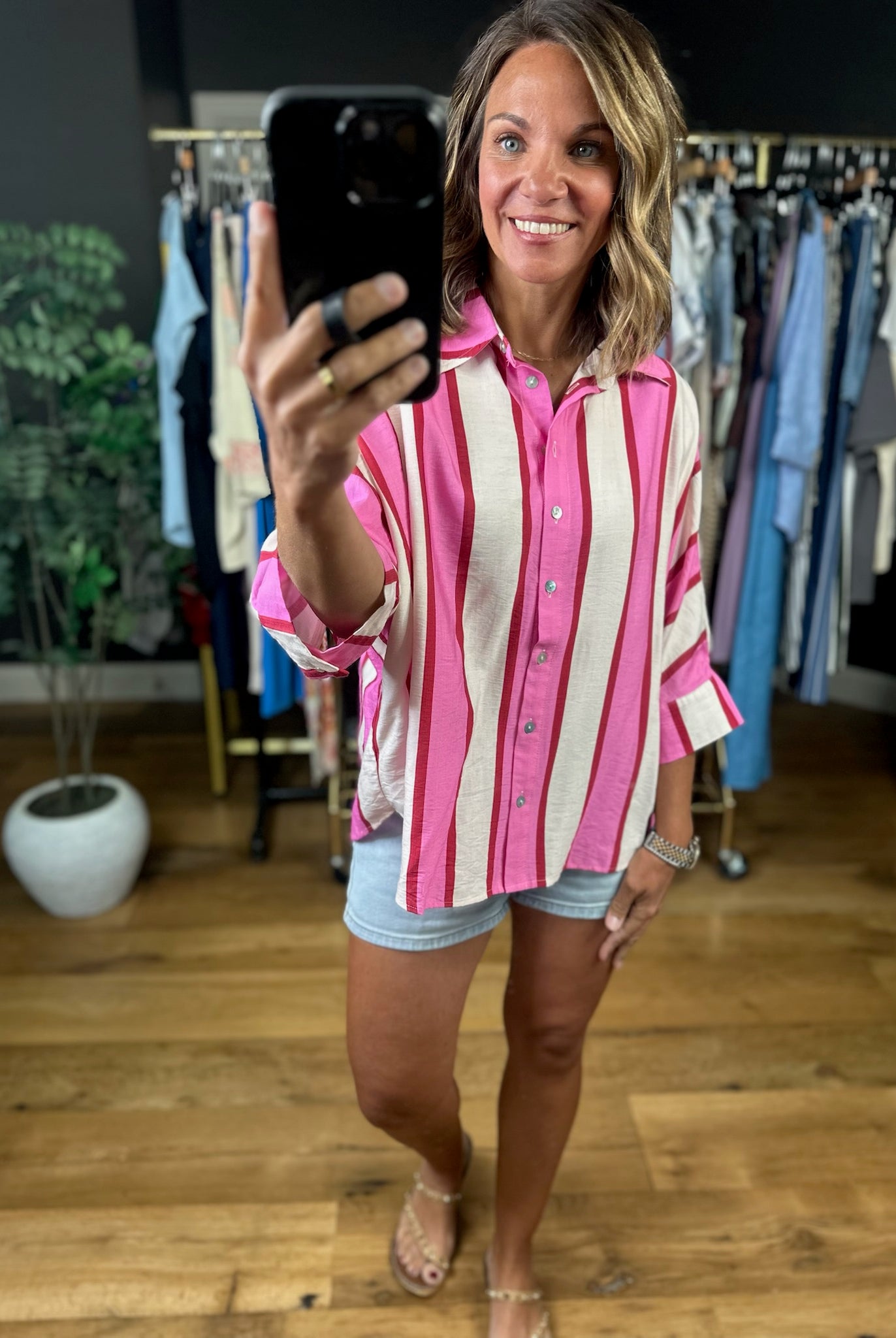 Trust The Process Button-Down Top-Short Sleeves-Entro-Anna Kaytes Boutique, Women's Fashion Boutique in Grinnell, Iowa