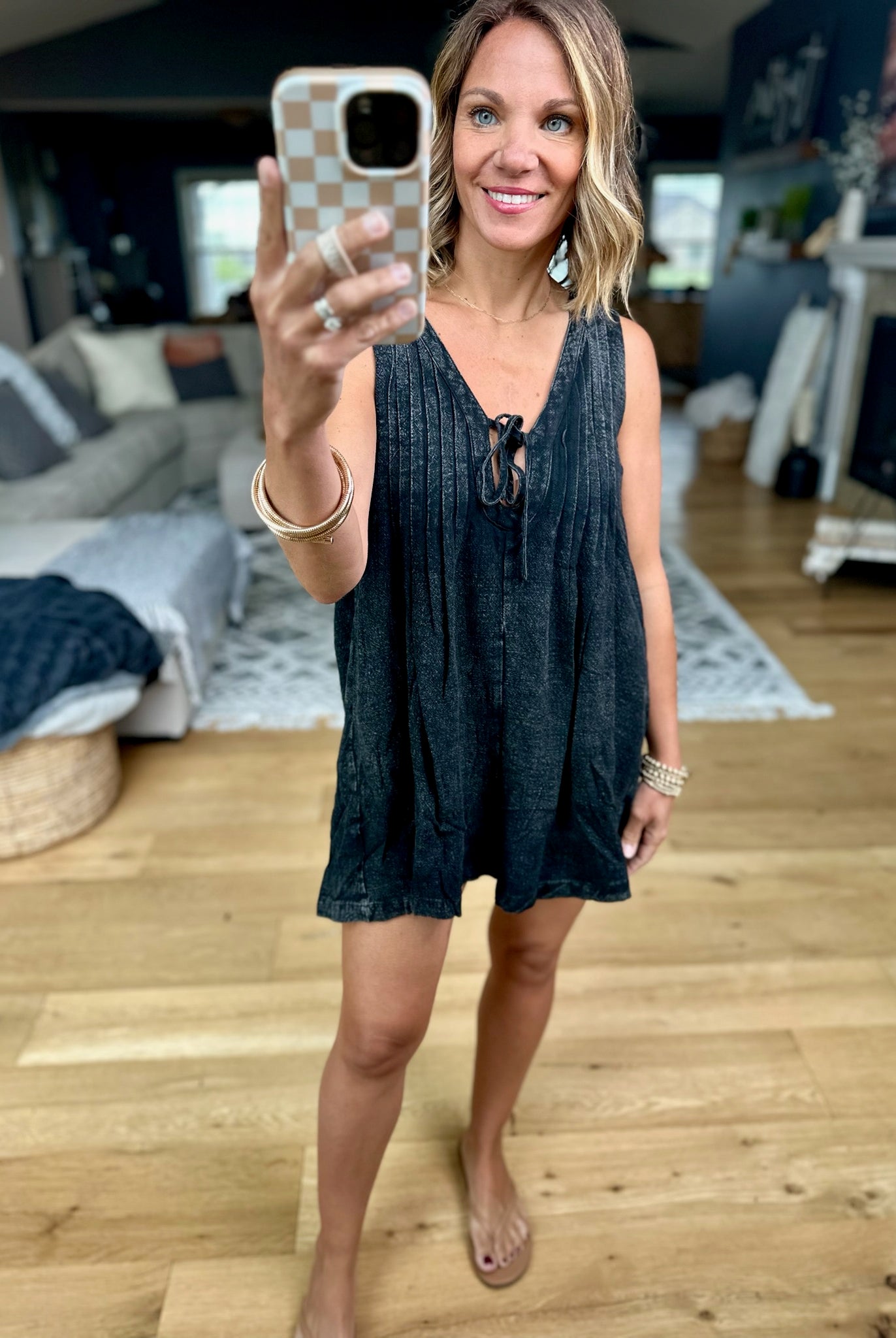 The Real Thing Tie-Front Romper-Very J-Anna Kaytes Boutique, Women's Fashion Boutique in Grinnell, Iowa
