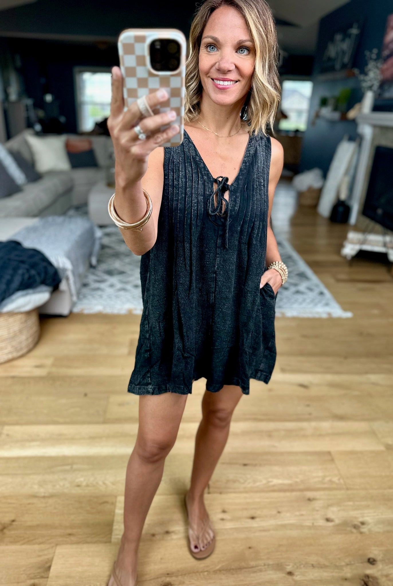 The Real Thing Tie-Front Romper-Very J-Anna Kaytes Boutique, Women's Fashion Boutique in Grinnell, Iowa