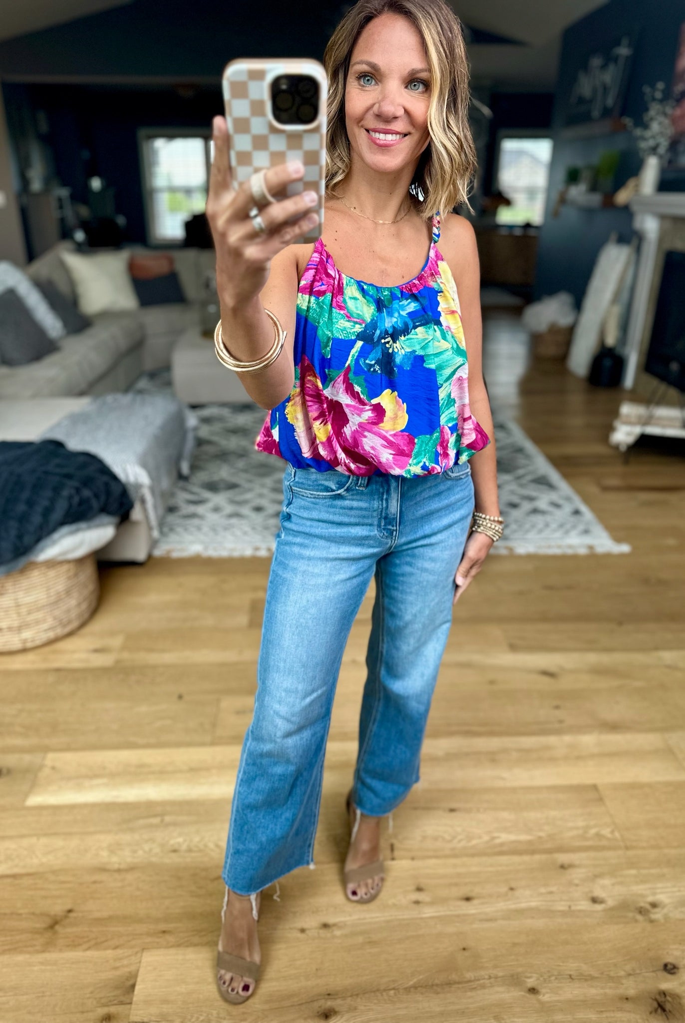 Islands Far Away Floral Top-Skies Are Blue-Anna Kaytes Boutique, Women's Fashion Boutique in Grinnell, Iowa