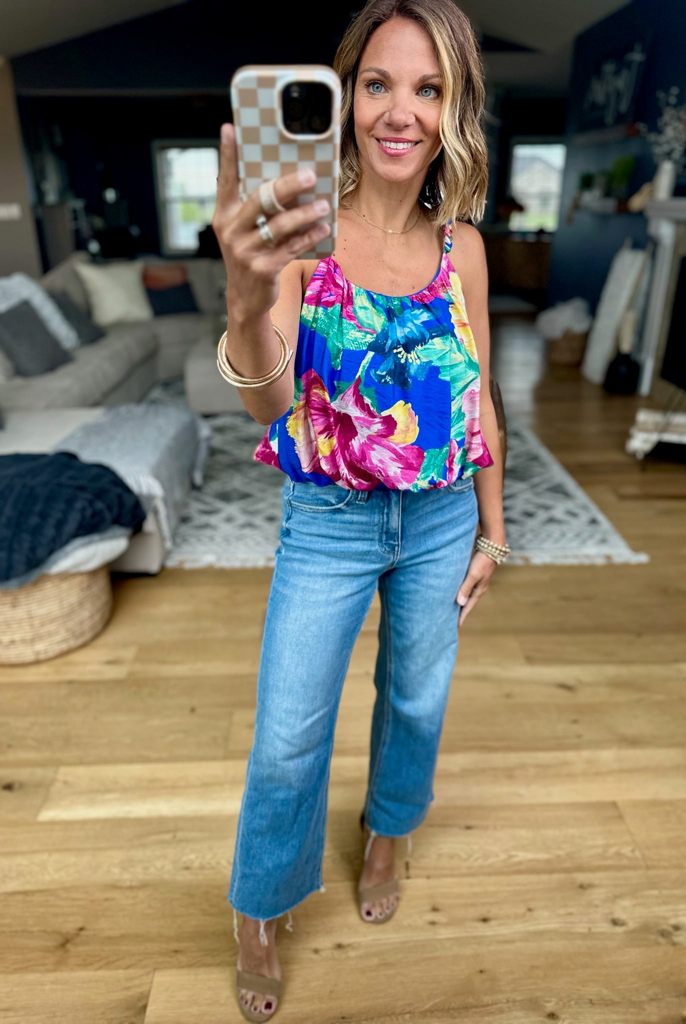 Islands Far Away Floral Top-Skies Are Blue-Anna Kaytes Boutique, Women's Fashion Boutique in Grinnell, Iowa