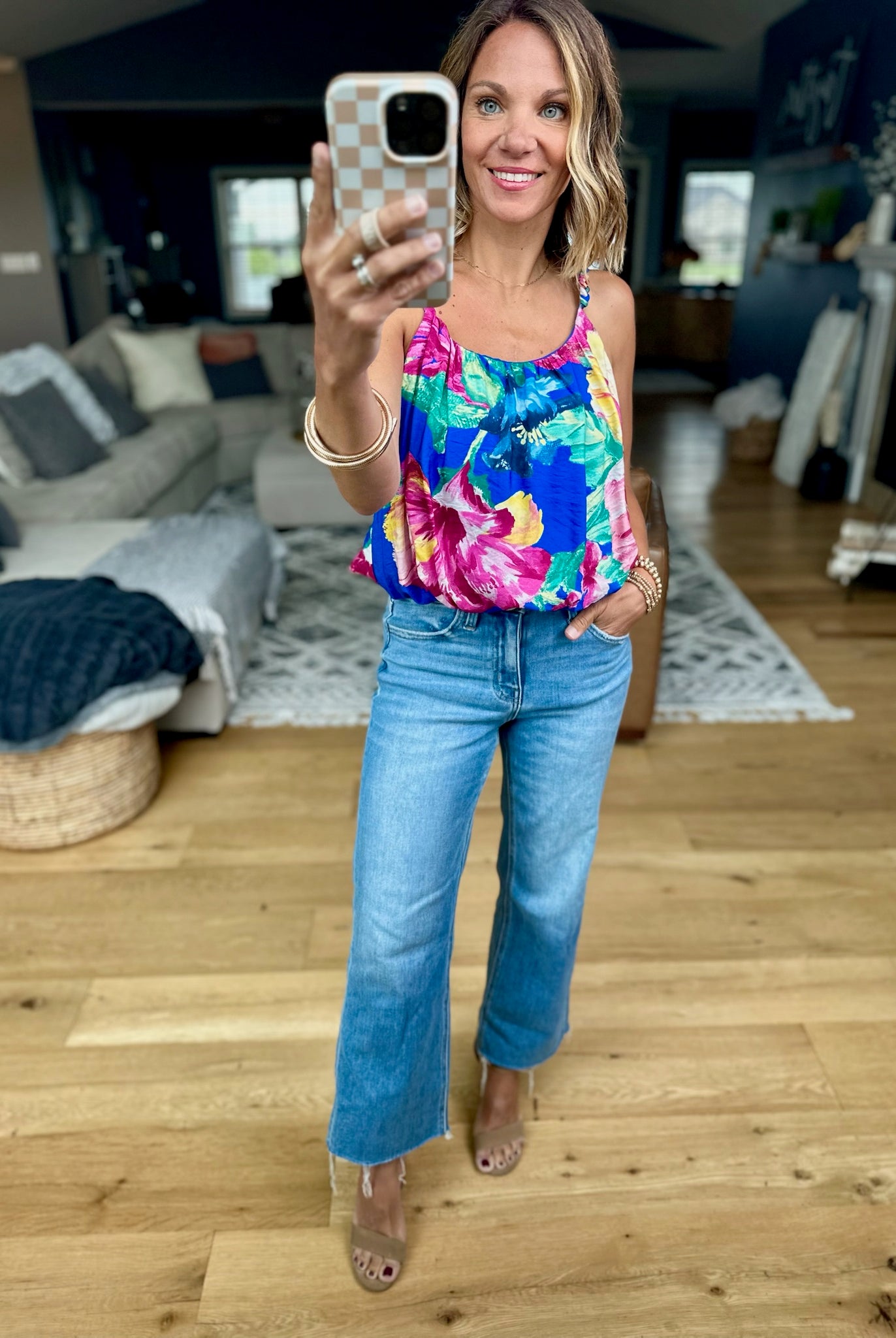 Islands Far Away Floral Top-Skies Are Blue-Anna Kaytes Boutique, Women's Fashion Boutique in Grinnell, Iowa