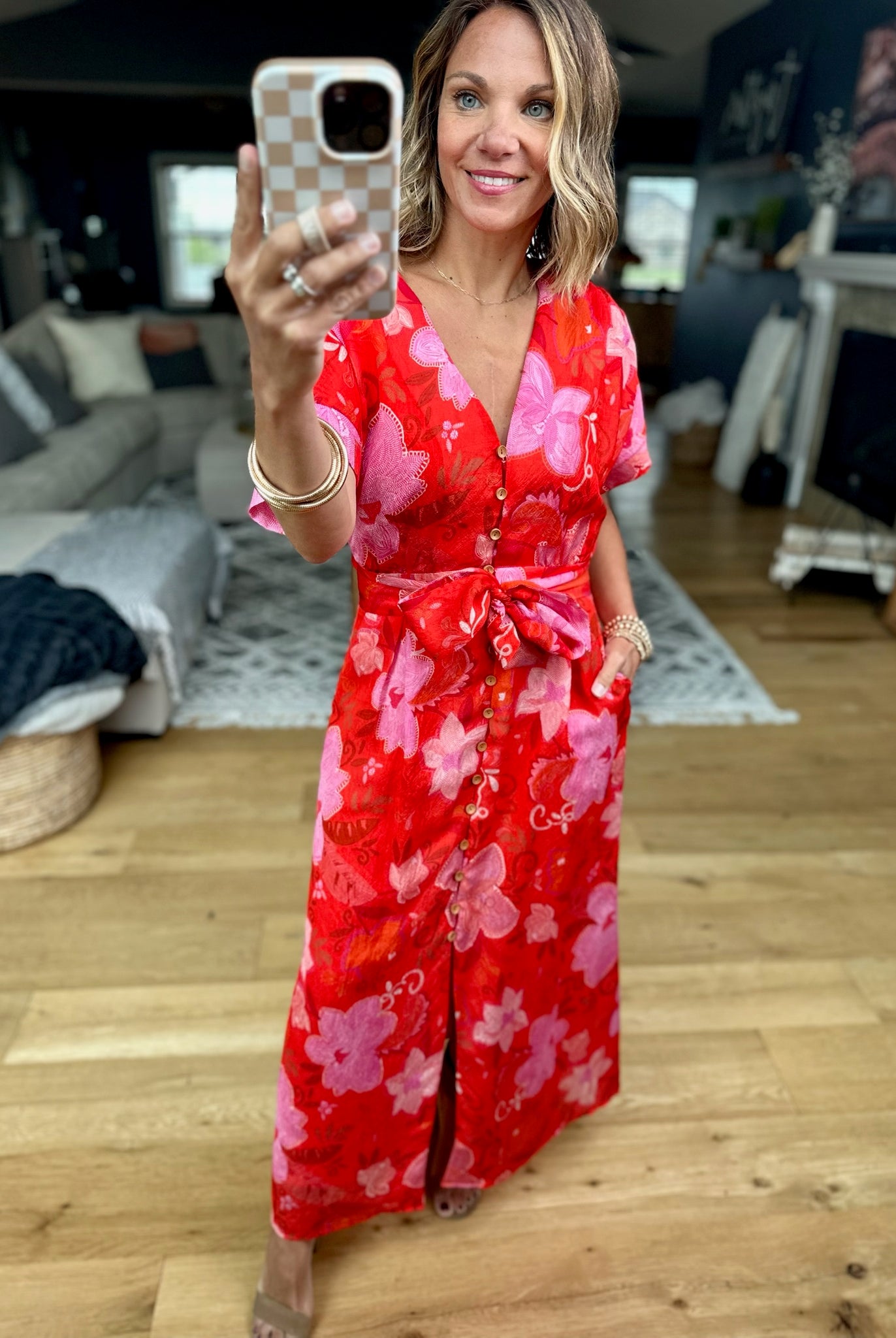 Golden Hour Floral Pocket Dress-THML-Anna Kaytes Boutique, Women's Fashion Boutique in Grinnell, Iowa