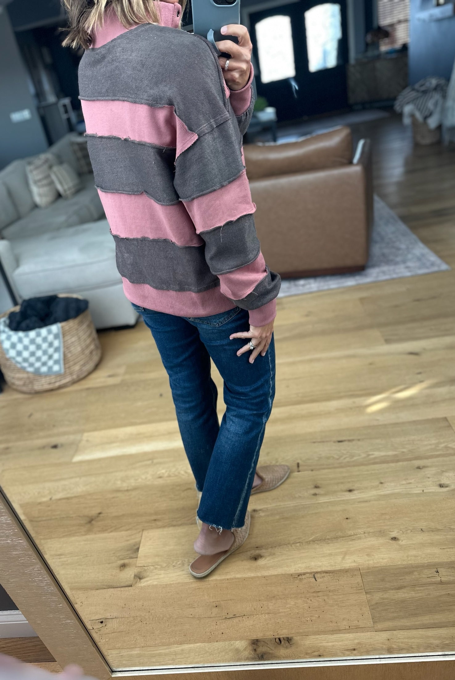 That's So True Raw-Hem Henley-Sweaters-Doe & Rae-Anna Kaytes Boutique, Women's Fashion Boutique in Grinnell, Iowa