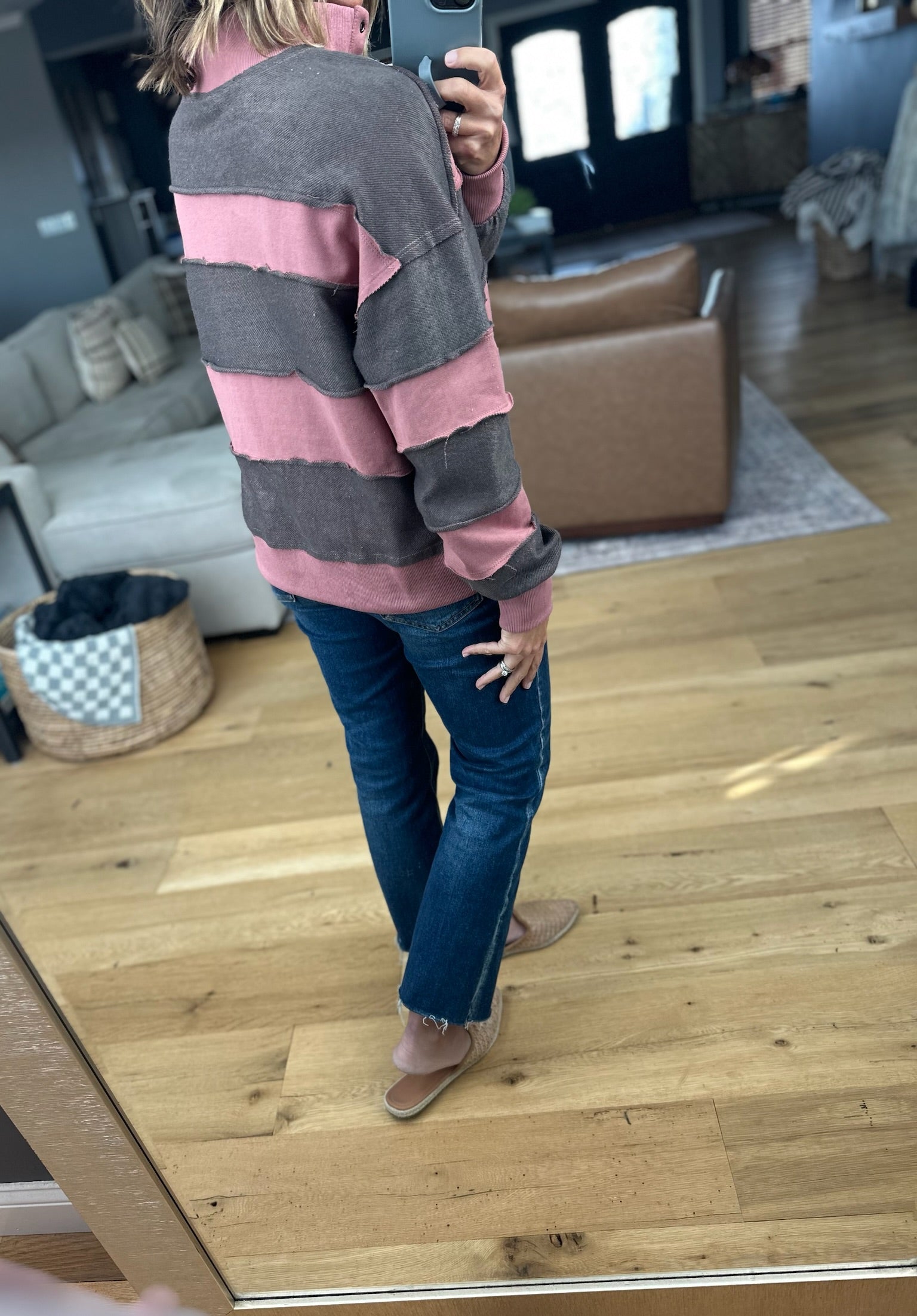 That's So True Raw-Hem Henley-Sweaters-Doe & Rae-Anna Kaytes Boutique, Women's Fashion Boutique in Grinnell, Iowa