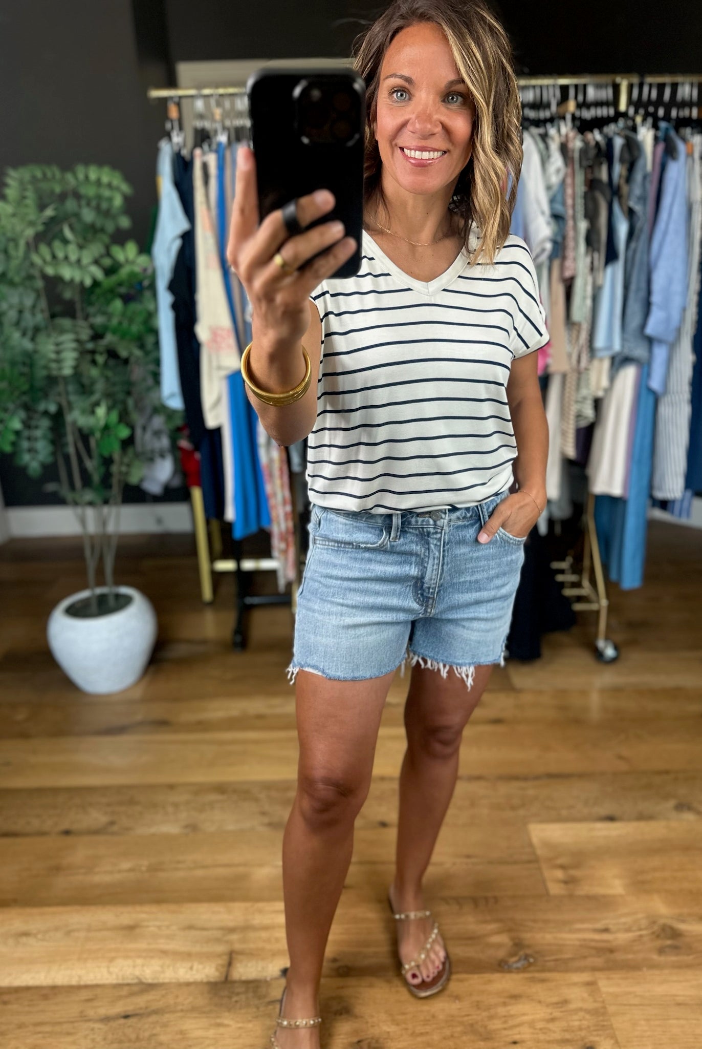 Feels This Good Striped V-Neck Tee-Short Sleeves-Staccato-Anna Kaytes Boutique, Women's Fashion Boutique in Grinnell, Iowa