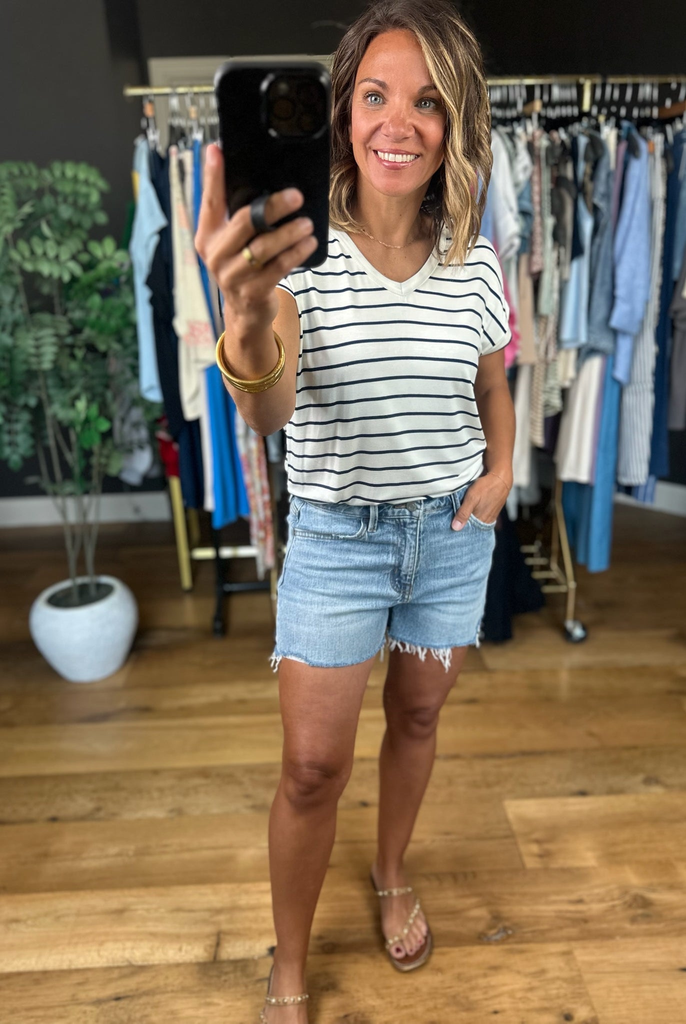Feels This Good Striped V-Neck Tee-Short Sleeves-Staccato-Anna Kaytes Boutique, Women's Fashion Boutique in Grinnell, Iowa
