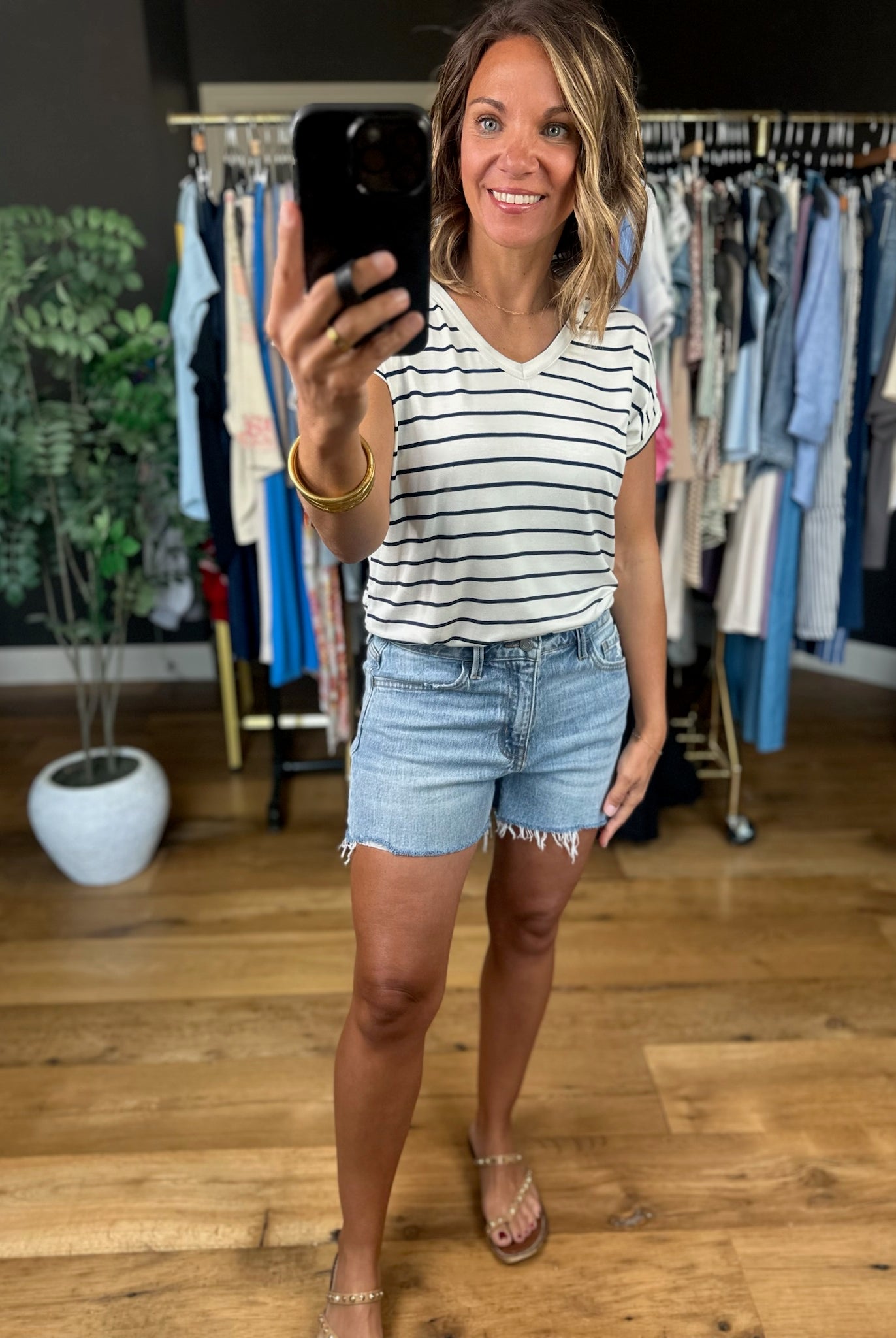Feels This Good Striped V-Neck Tee-Short Sleeves-Staccato-Anna Kaytes Boutique, Women's Fashion Boutique in Grinnell, Iowa