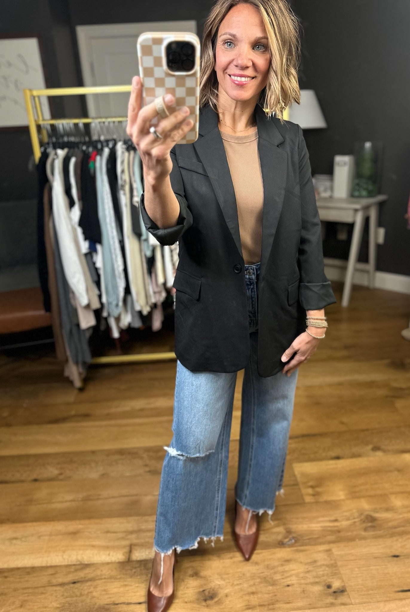 Heard It Here First Blazer - Black-The Workshop-Anna Kaytes Boutique, Women's Fashion Boutique in Grinnell, Iowa