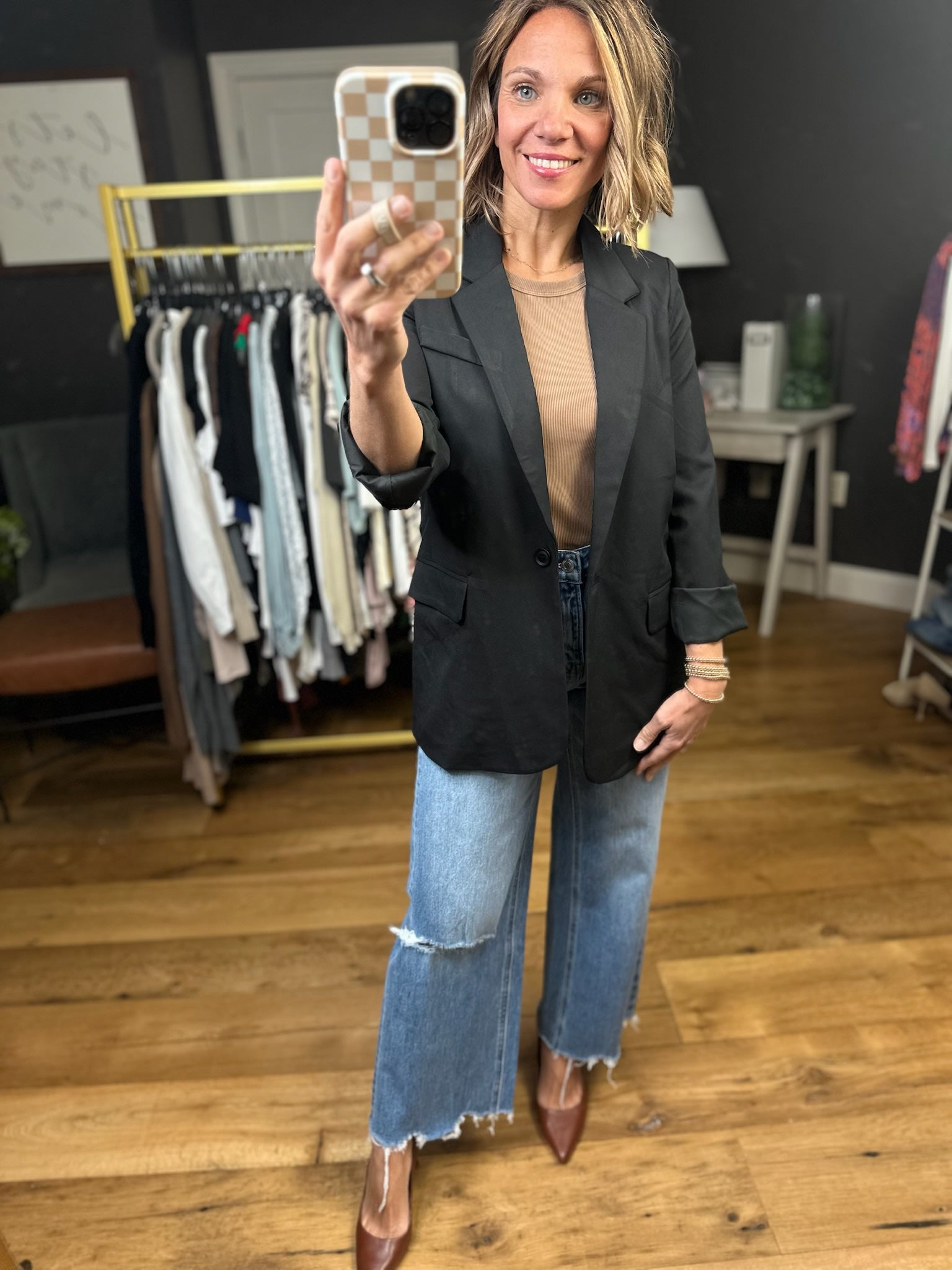 Heard It Here First Blazer - Black-The Workshop-Anna Kaytes Boutique, Women's Fashion Boutique in Grinnell, Iowa