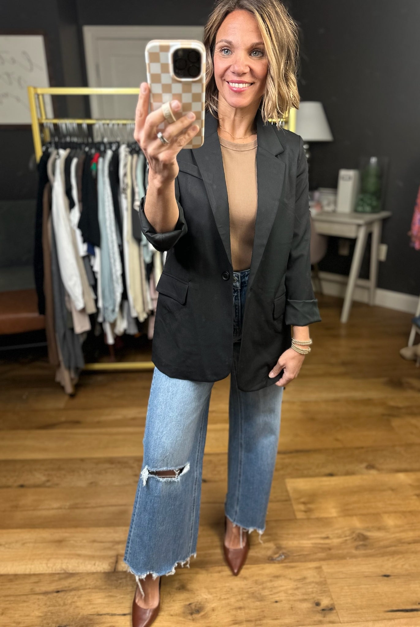 Heard It Here First Blazer - Black-The Workshop-Anna Kaytes Boutique, Women's Fashion Boutique in Grinnell, Iowa