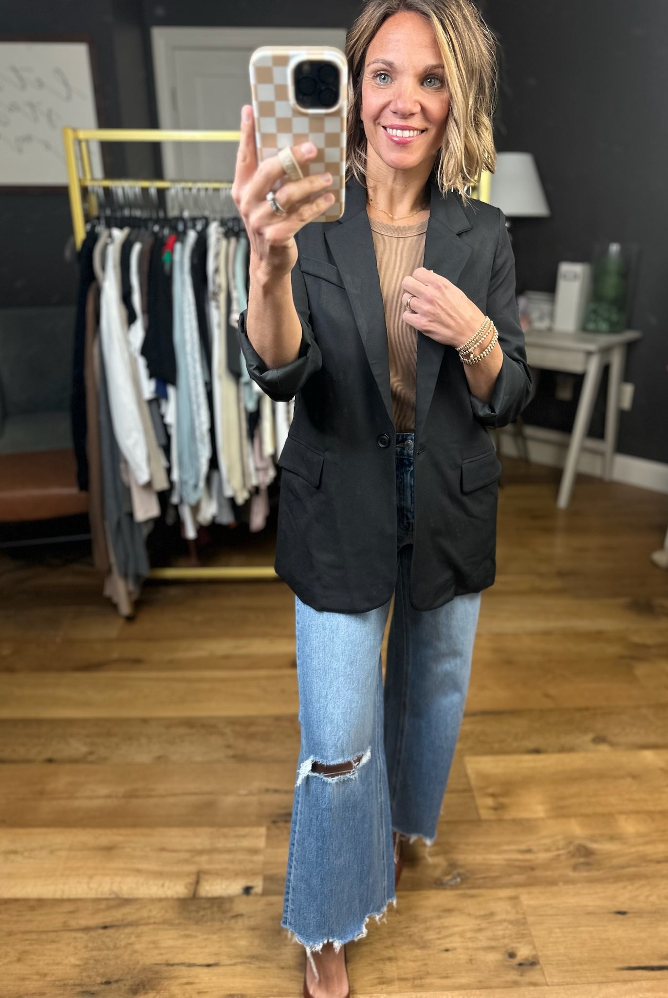 Heard It Here First Blazer - Black-The Workshop-Anna Kaytes Boutique, Women's Fashion Boutique in Grinnell, Iowa
